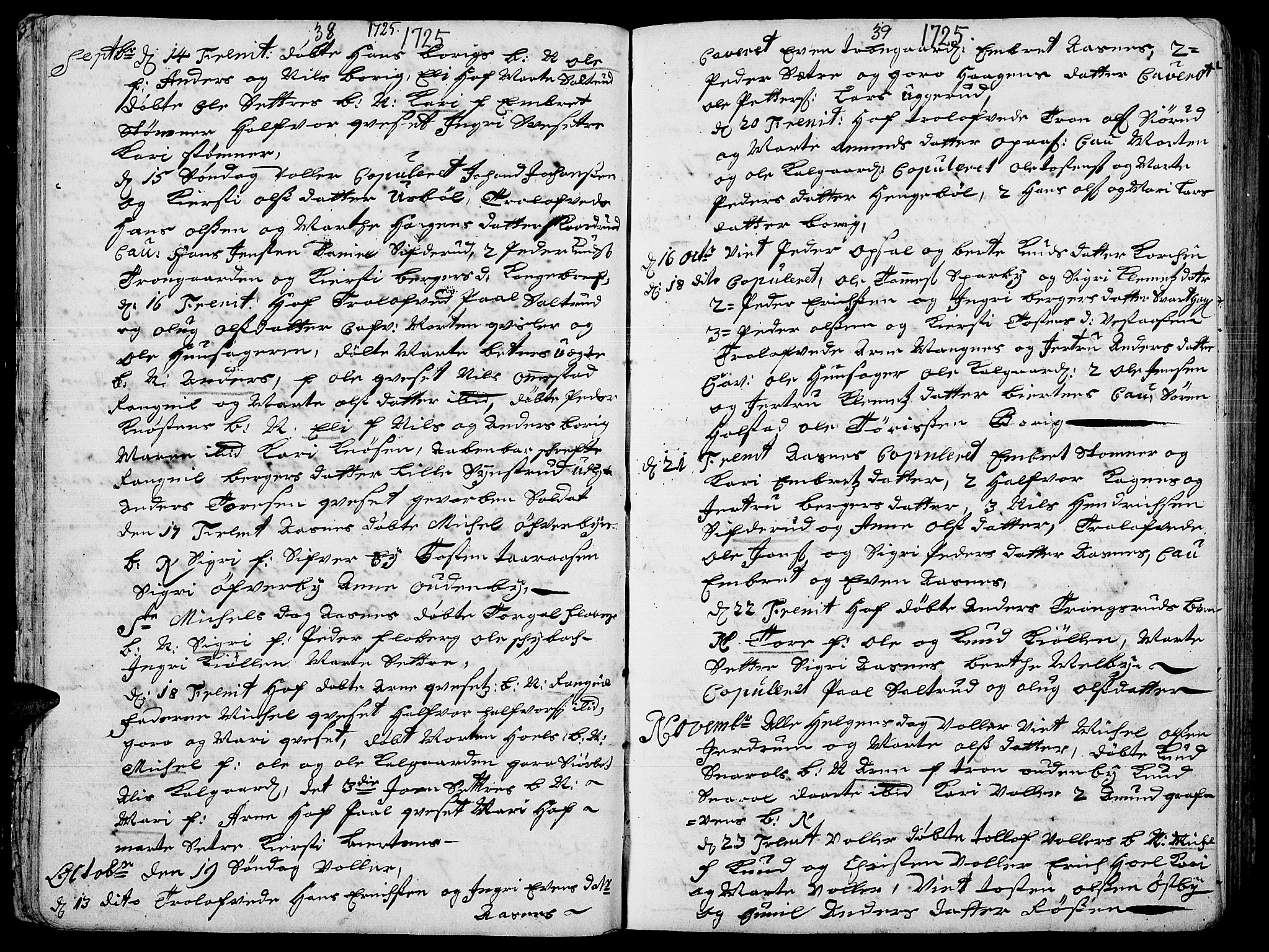 Hof prestekontor, SAH/PREST-038/H/Ha/Haa/L0002: Parish register (official) no. 2, 1720-1749, p. 38-39