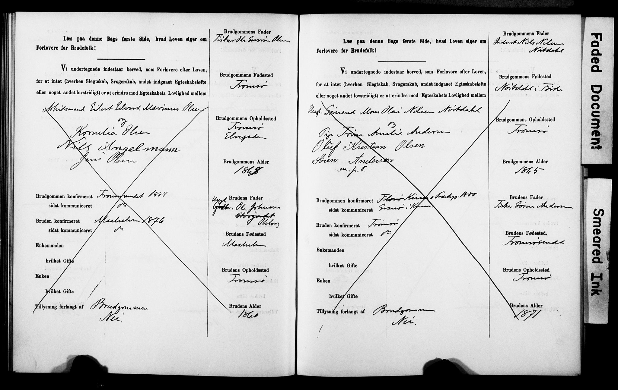 Tromsø sokneprestkontor/stiftsprosti/domprosti, AV/SATØ-S-1343/H/Hc/L0099/0001: Banns register no. 99.1, 1886-1892