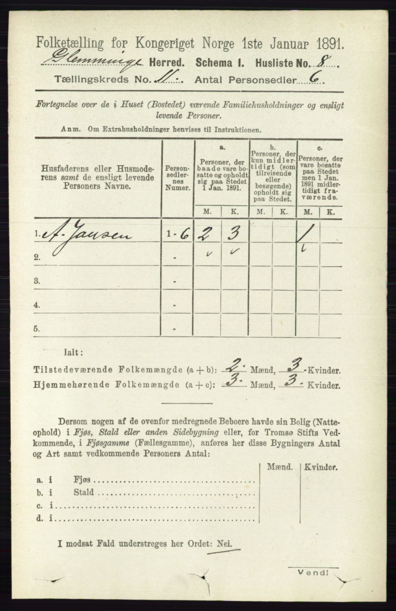 RA, 1891 census for 0132 Glemmen, 1891, p. 10539