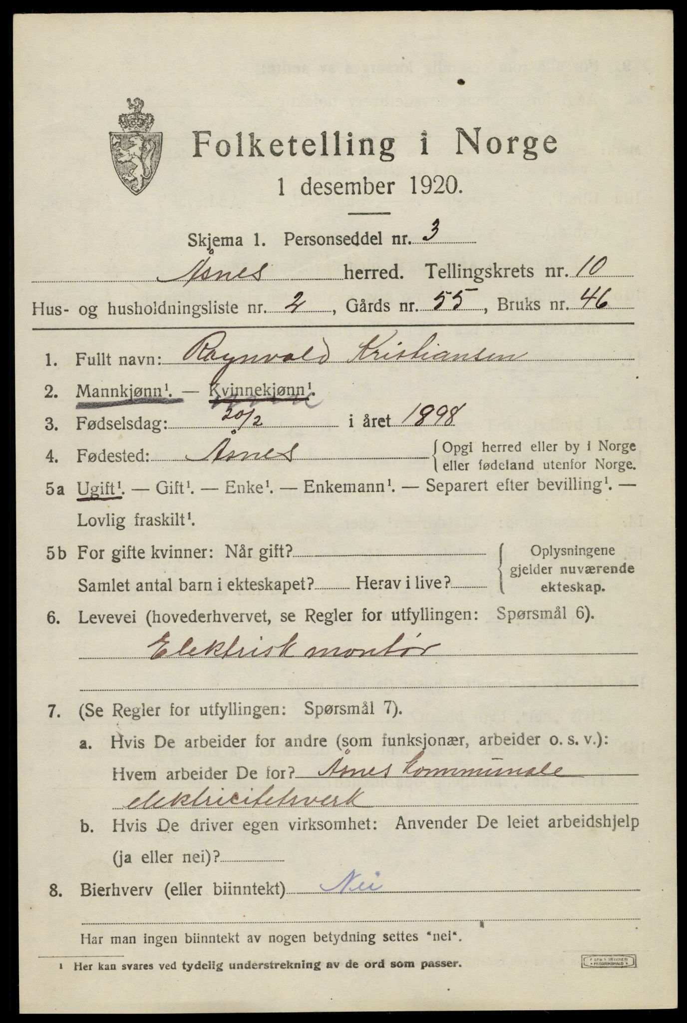 SAH, 1920 census for Åsnes, 1920, p. 10444