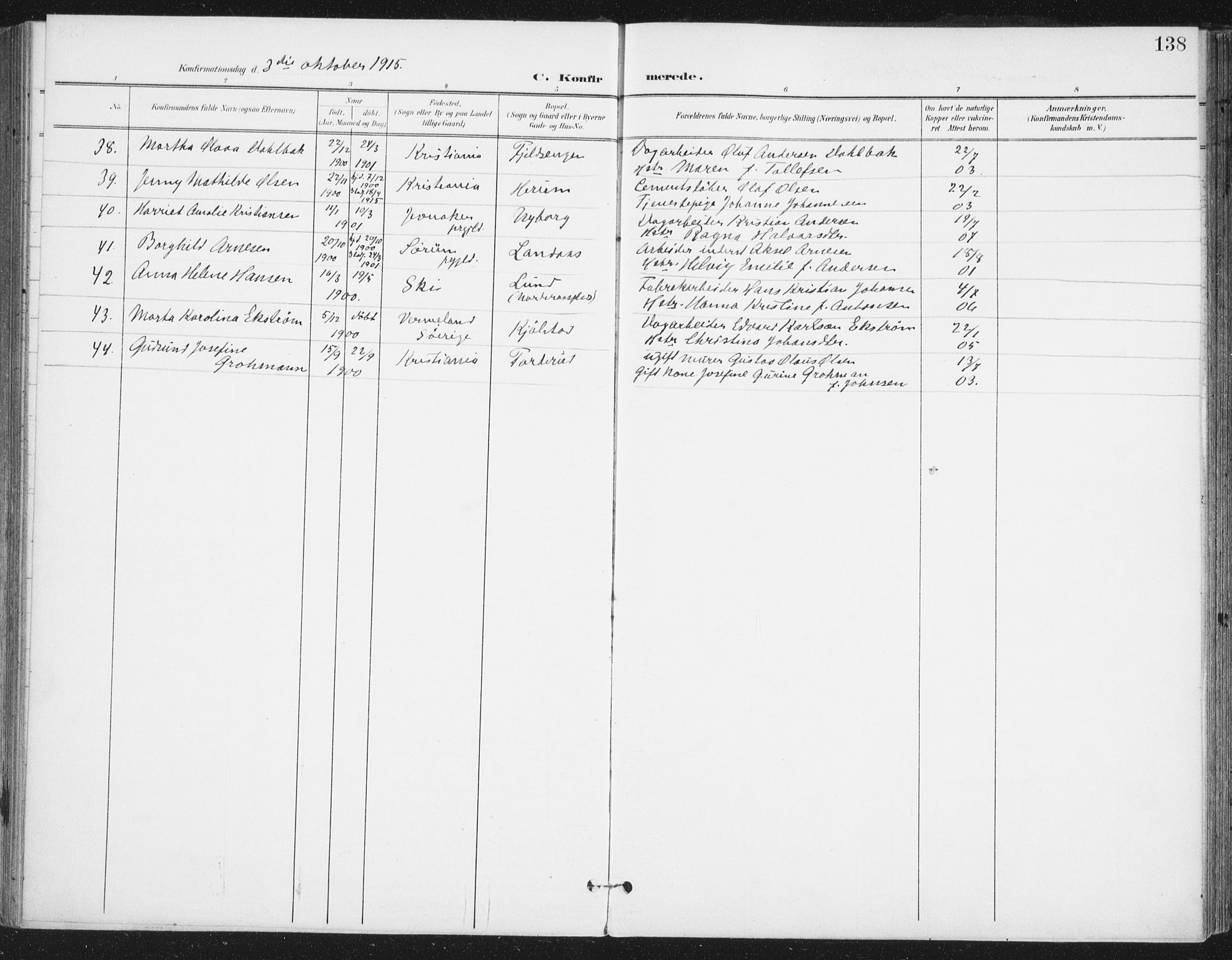 Ås prestekontor Kirkebøker, SAO/A-10894/F/Fa/L0010: Parish register (official) no. I 10, 1900-1918, p. 138