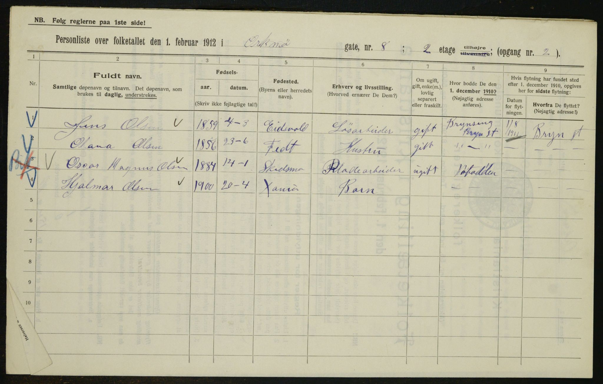 OBA, Municipal Census 1912 for Kristiania, 1912, p. 76637