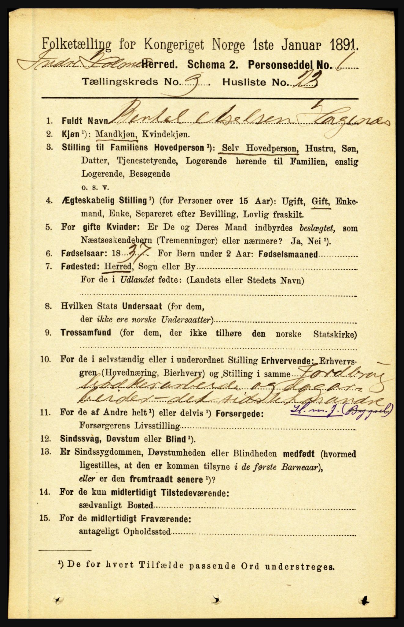 RA, 1891 census for 1430 Indre Holmedal, 1891, p. 4194