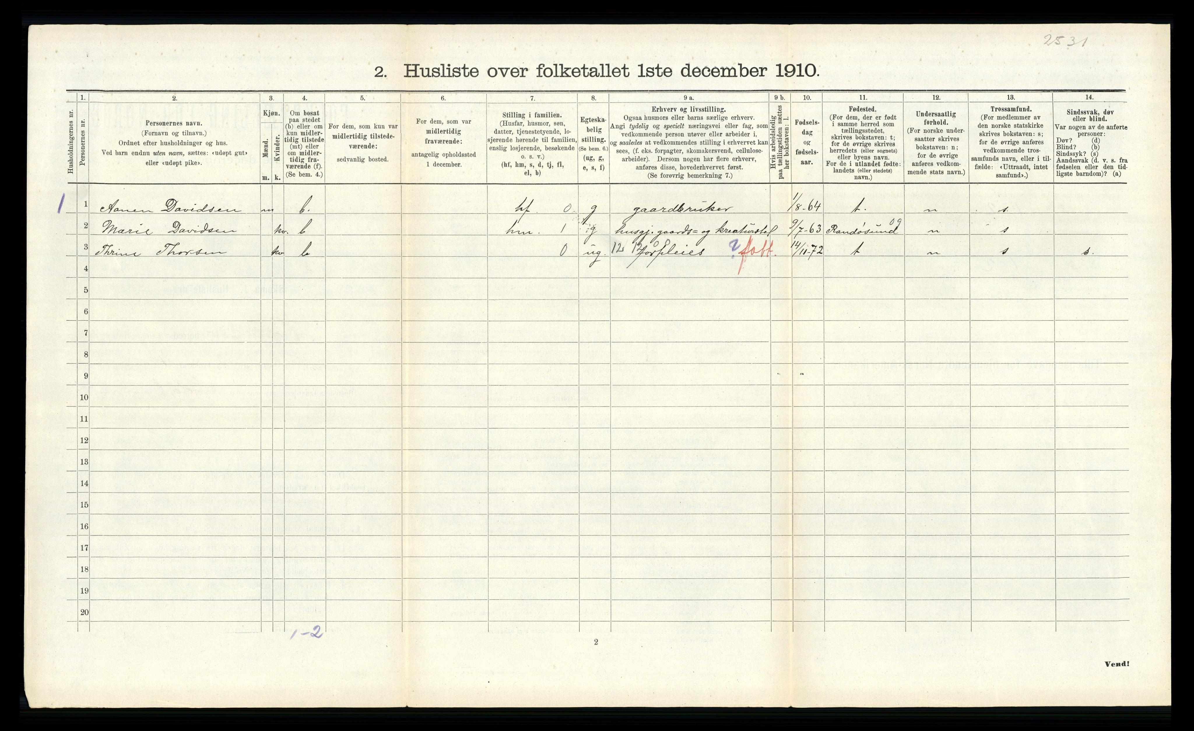 RA, 1910 census for Oddernes, 1910, p. 984