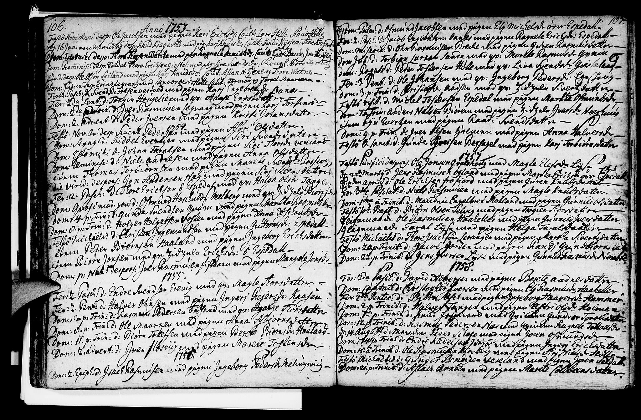 Strand sokneprestkontor, SAST/A-101828/H/Ha/Haa/L0002: Parish register (official) no. A 2, 1744-1768, p. 106-107