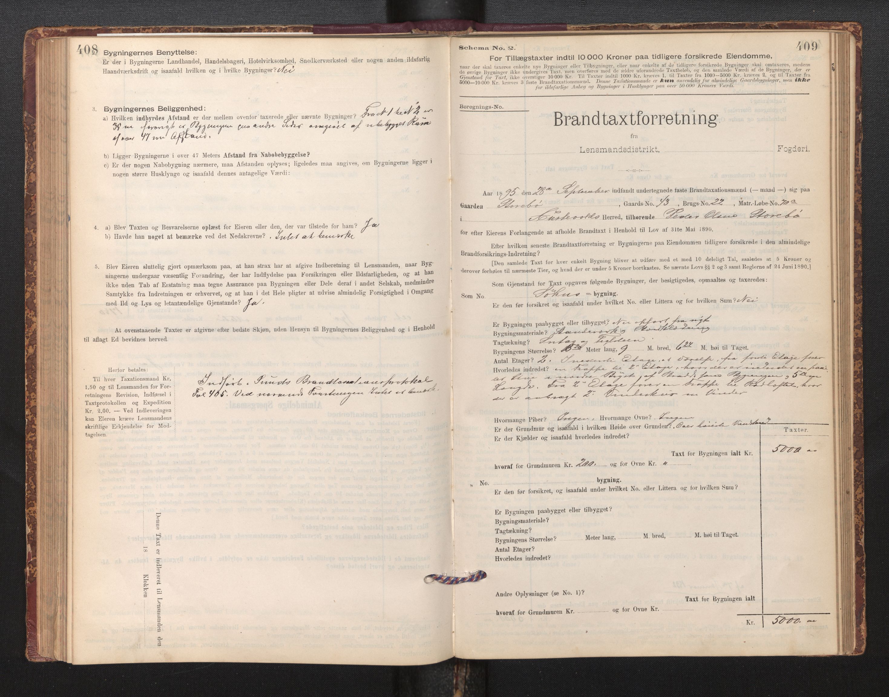 Lensmannen i Sund og Austevoll, SAB/A-35201/0012/L0003: Branntakstprotokoll, skjematakst, 1894-1917, p. 408-409