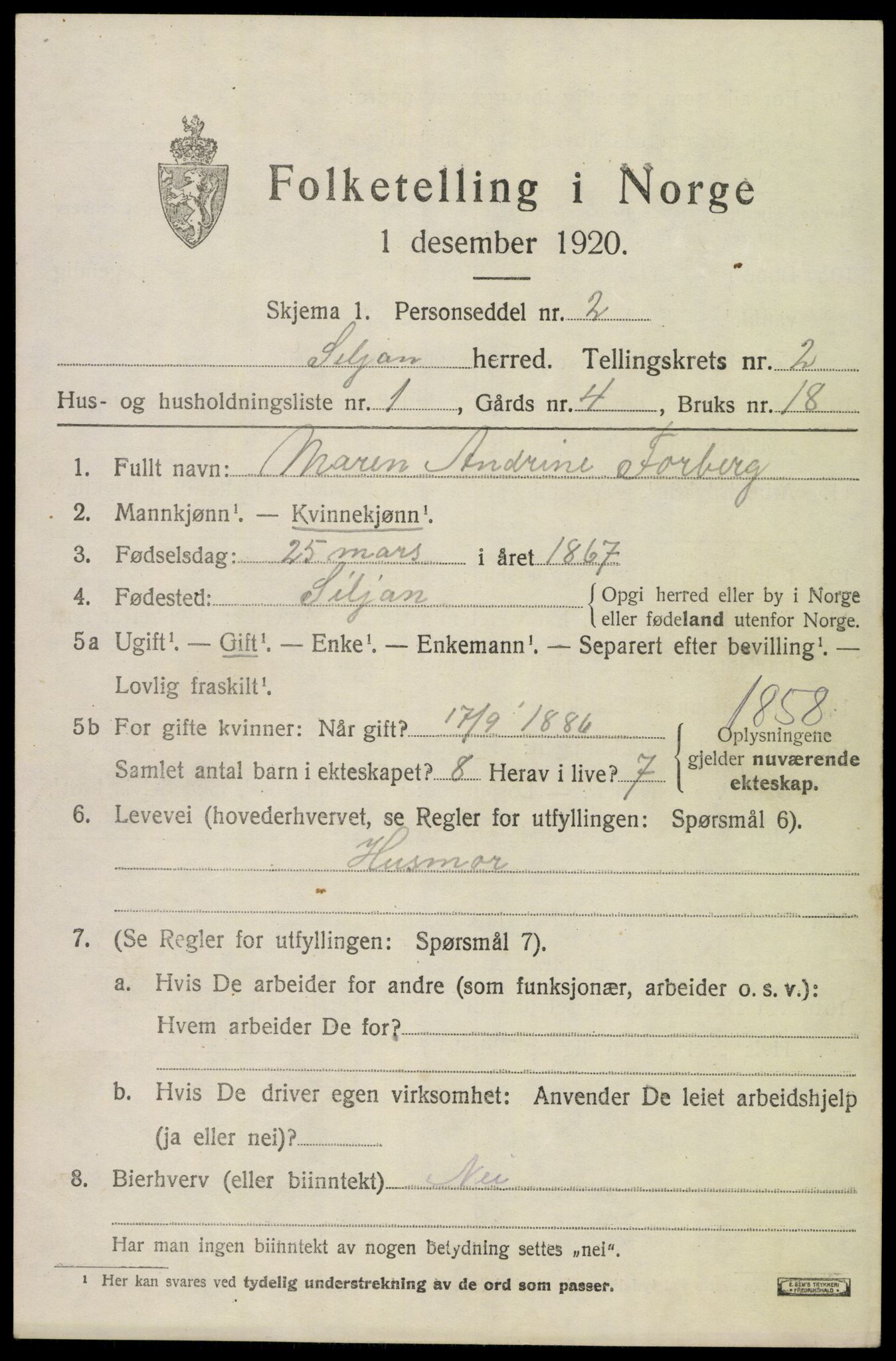 SAKO, 1920 census for Siljan, 1920, p. 931