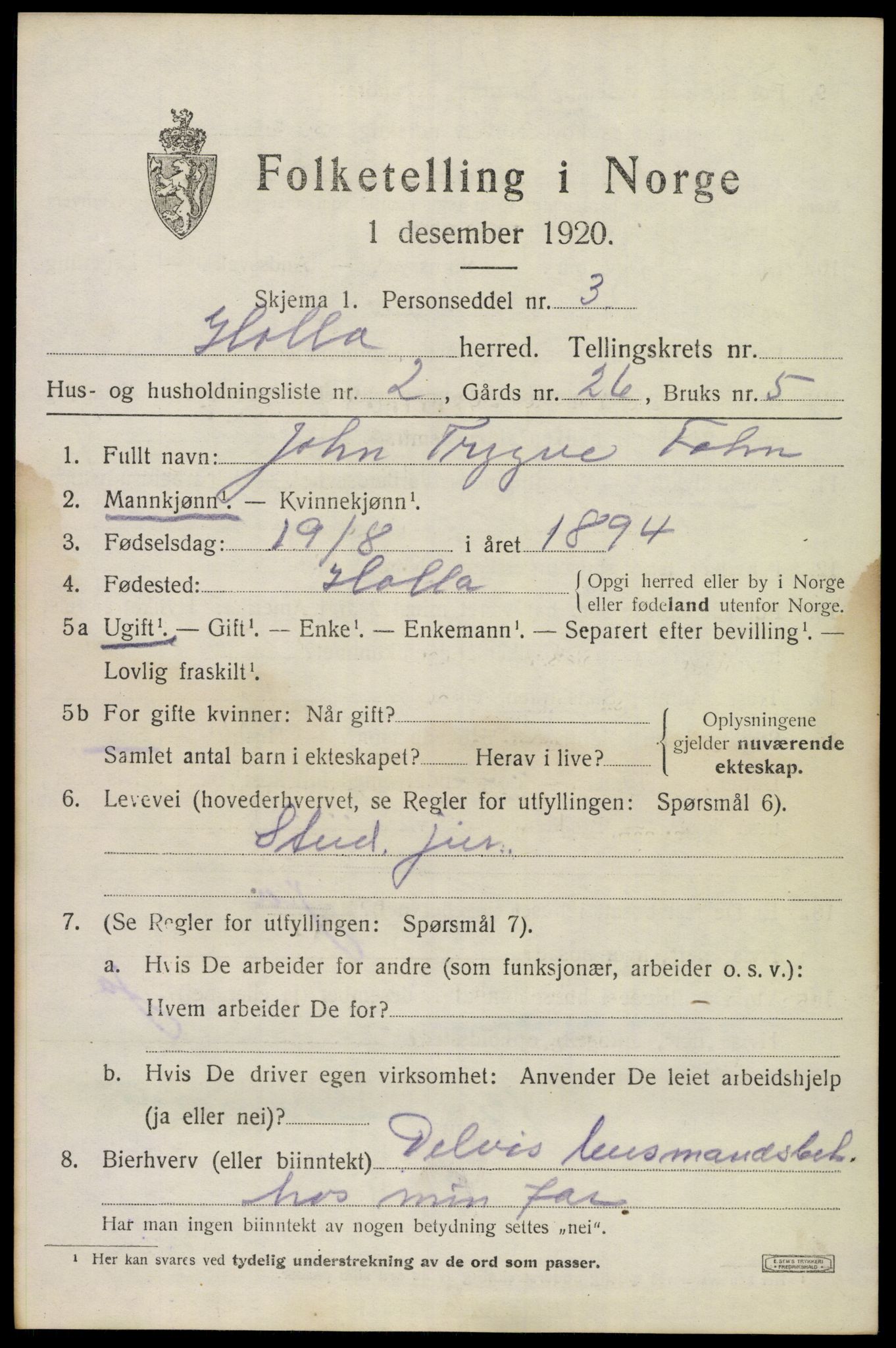 SAKO, 1920 census for Holla, 1920, p. 6091