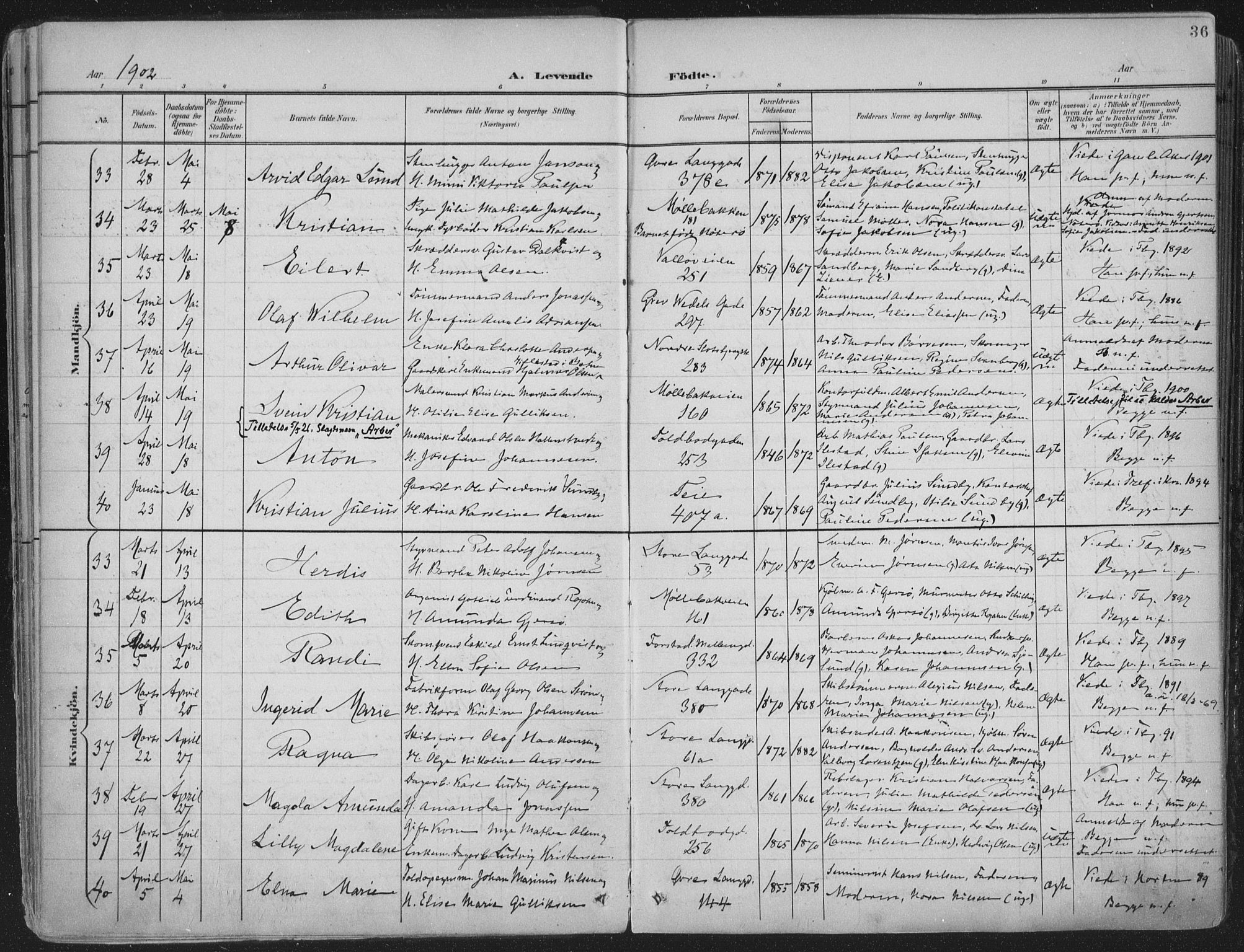 Tønsberg kirkebøker, SAKO/A-330/F/Fa/L0014: Parish register (official) no. I 14, 1900-1913, p. 36