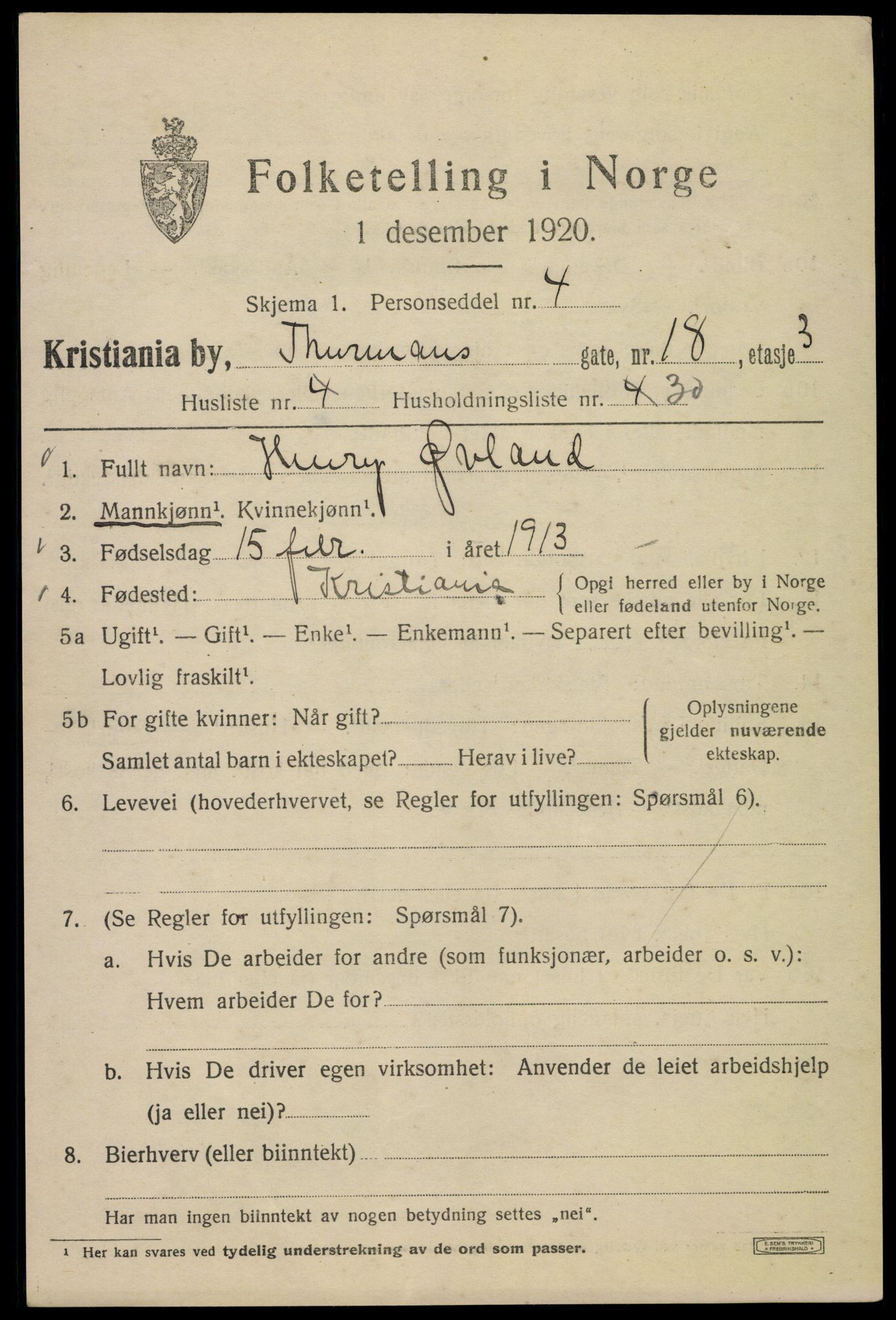 SAO, 1920 census for Kristiania, 1920, p. 581579