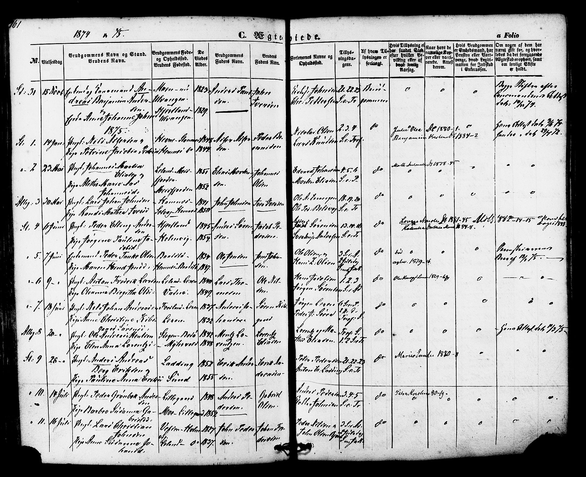 Ministerialprotokoller, klokkerbøker og fødselsregistre - Nordland, AV/SAT-A-1459/830/L0448: Parish register (official) no. 830A12, 1855-1878, p. 161