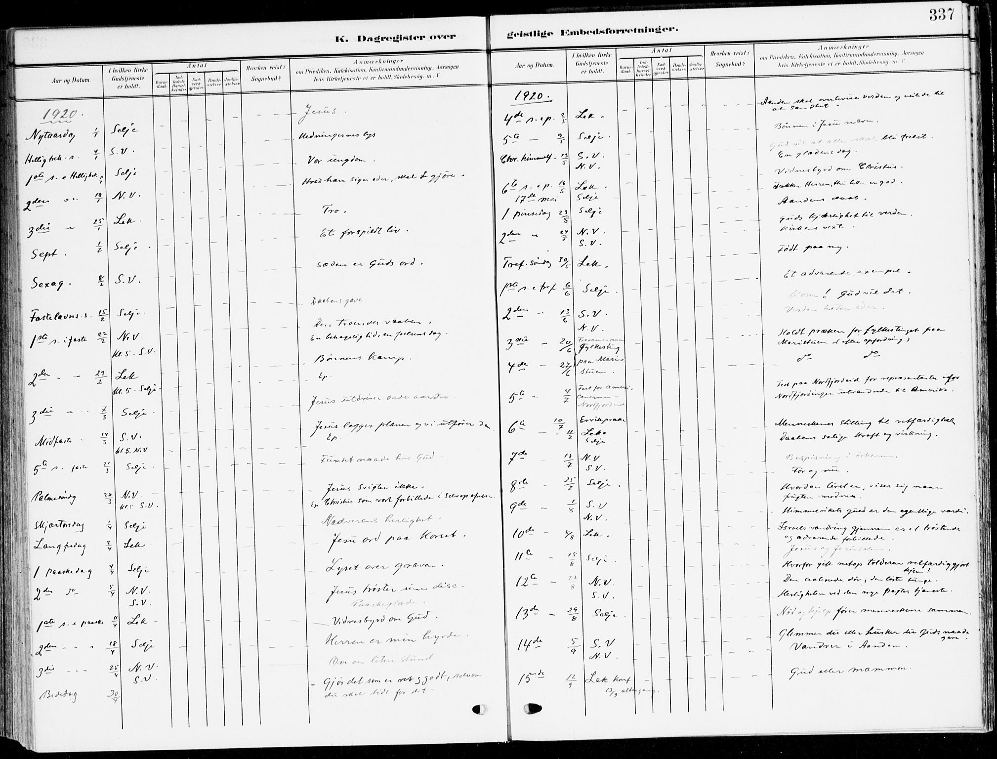 Selje sokneprestembete, AV/SAB-A-99938/H/Ha/Haa/Haab: Parish register (official) no. B 3, 1908-1923, p. 337