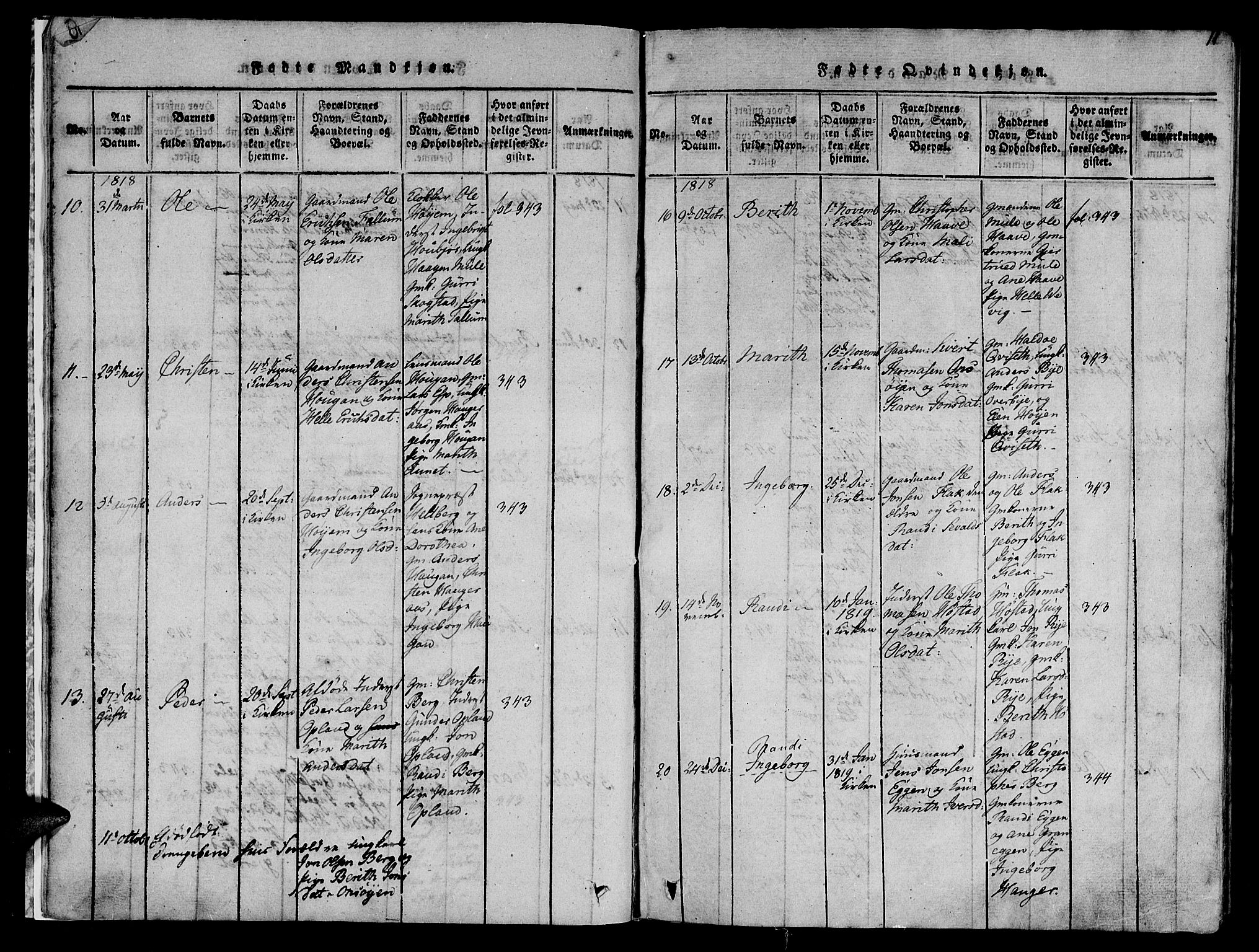 Ministerialprotokoller, klokkerbøker og fødselsregistre - Sør-Trøndelag, SAT/A-1456/612/L0372: Parish register (official) no. 612A06 /1, 1816-1828, p. 11