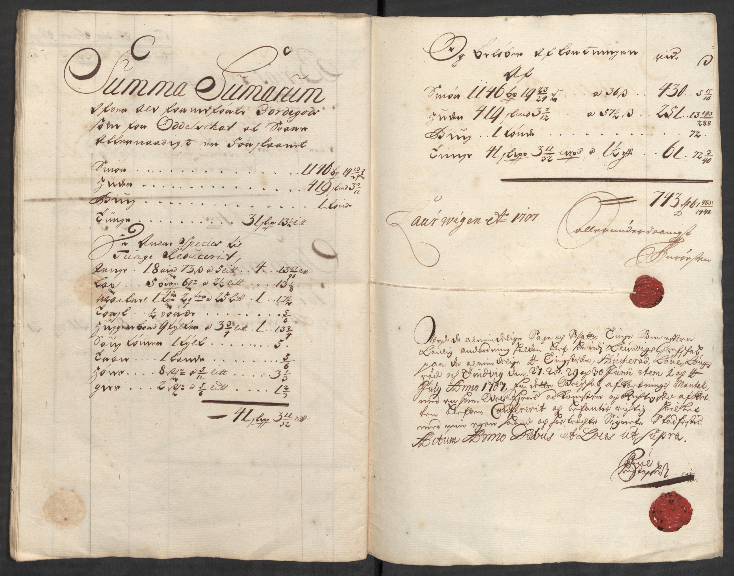 Rentekammeret inntil 1814, Reviderte regnskaper, Fogderegnskap, RA/EA-4092/R33/L1980: Fogderegnskap Larvik grevskap, 1707-1708, p. 182