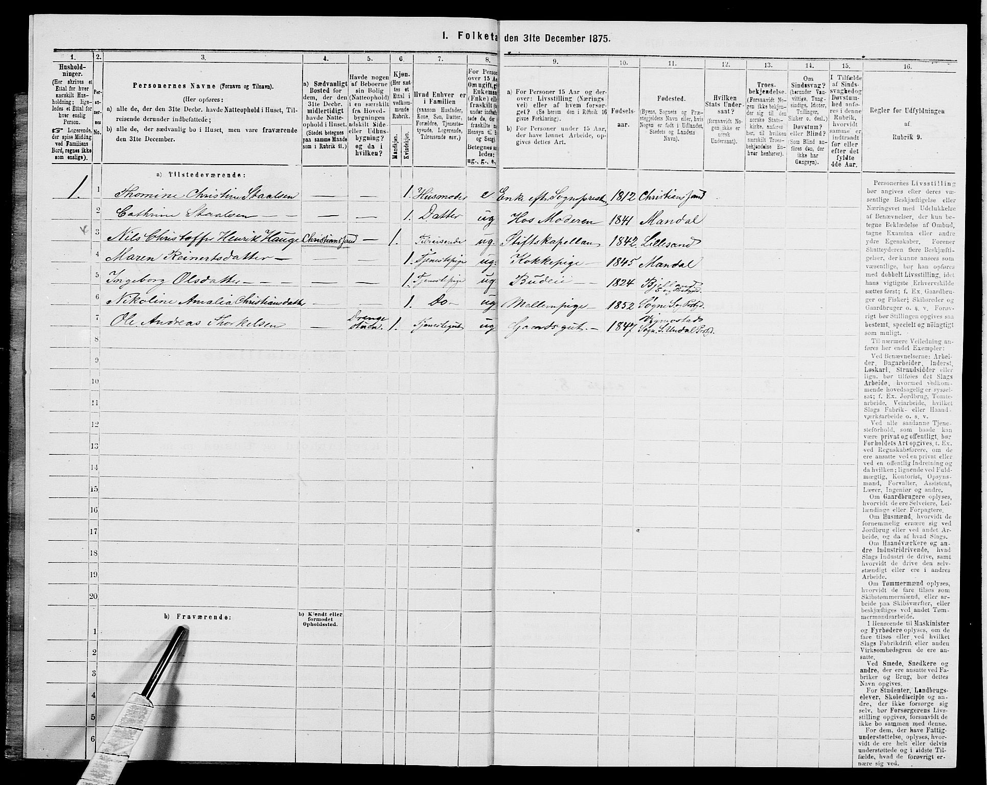 SAK, 1875 census for 1018P Søgne, 1875, p. 81