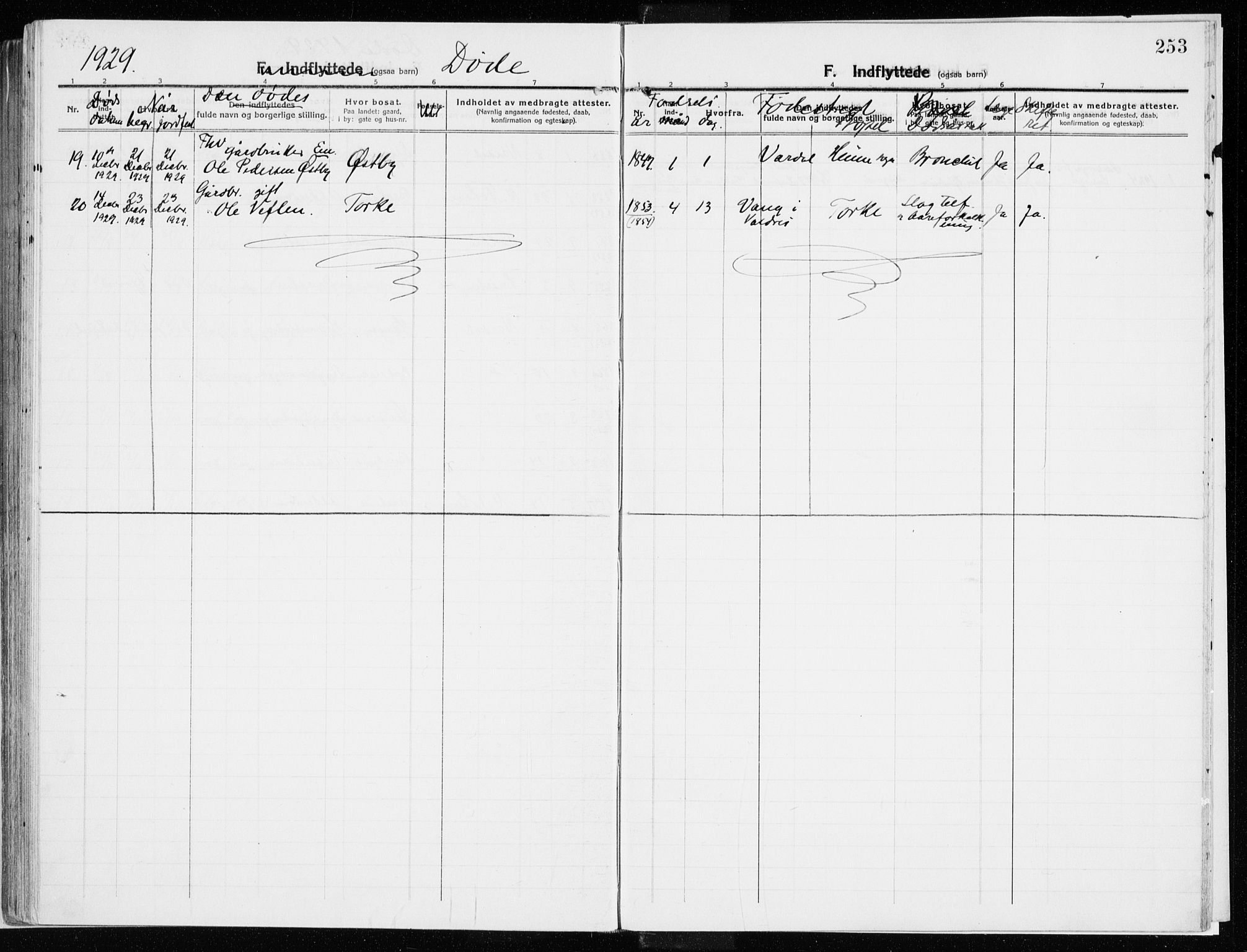 Vardal prestekontor, SAH/PREST-100/H/Ha/Haa/L0017: Parish register (official) no. 17, 1915-1929, p. 253