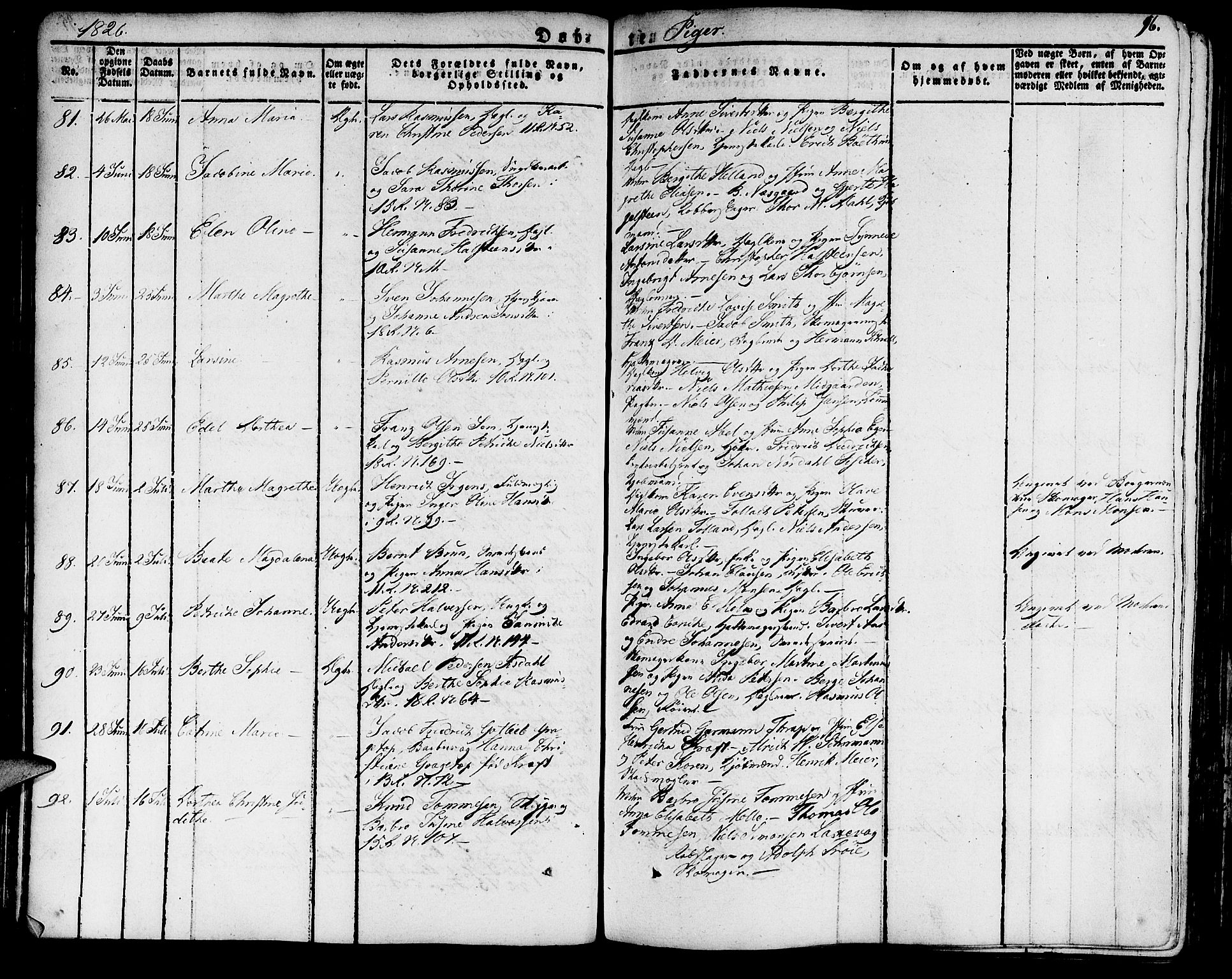 Domkirken sokneprestembete, SAB/A-74801/H/Haa/L0012: Parish register (official) no. A 12, 1821-1840, p. 96