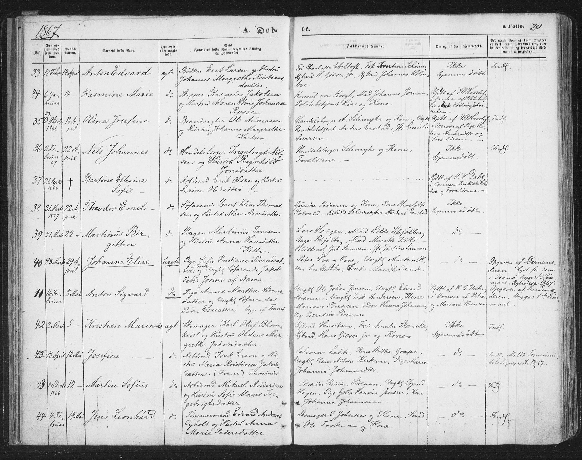 Tromsø sokneprestkontor/stiftsprosti/domprosti, SATØ/S-1343/G/Ga/L0012kirke: Parish register (official) no. 12, 1865-1871, p. 20