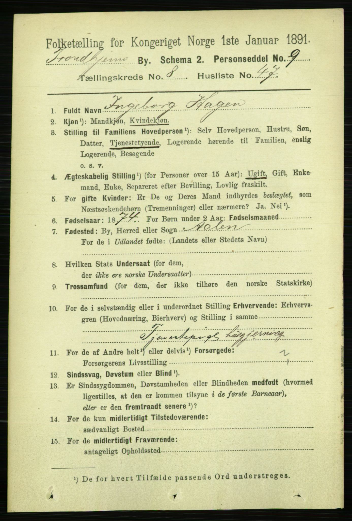 RA, 1891 census for 1601 Trondheim, 1891, p. 7411