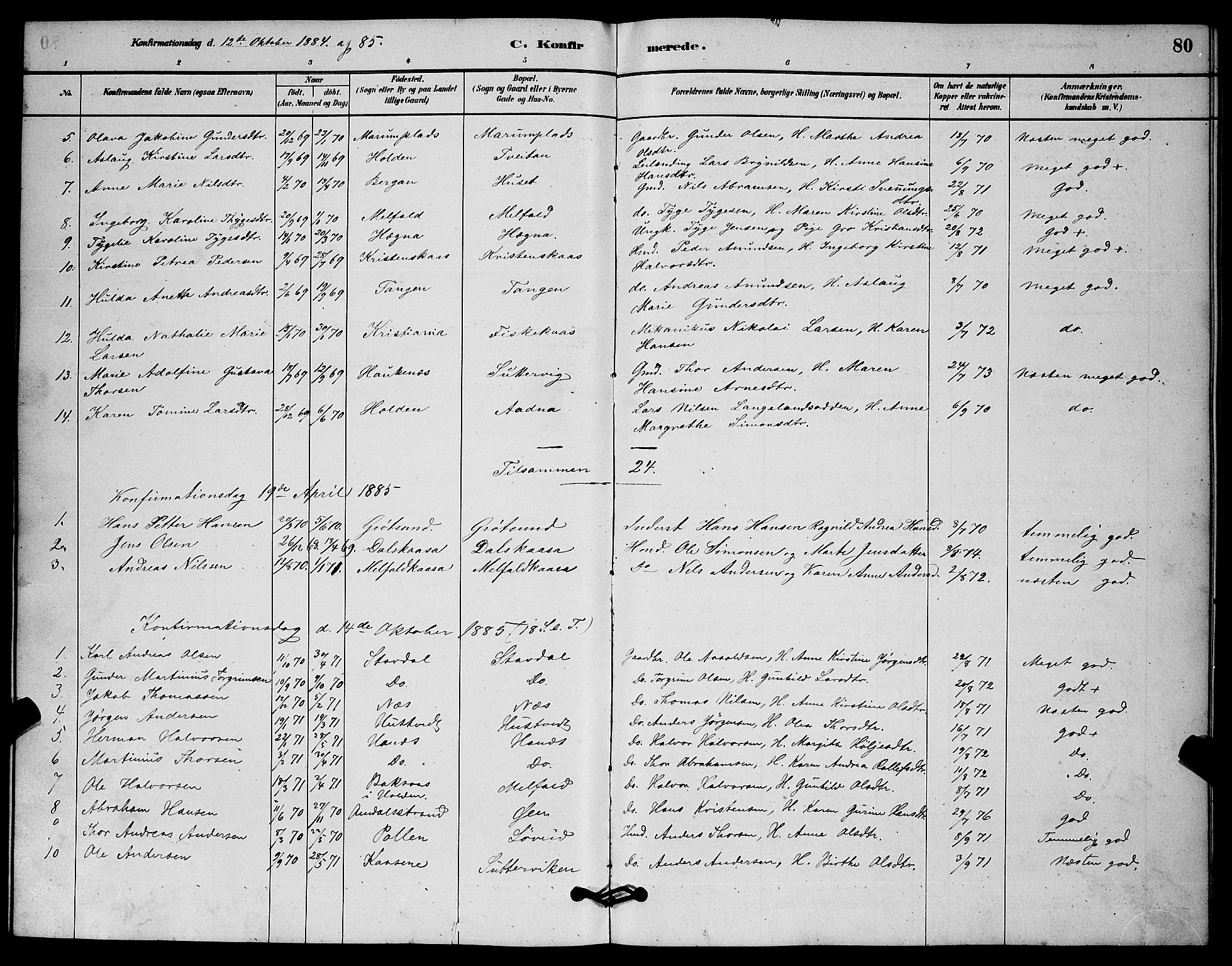 Solum kirkebøker, AV/SAKO-A-306/G/Gb/L0003: Parish register (copy) no. II 3, 1880-1898, p. 80