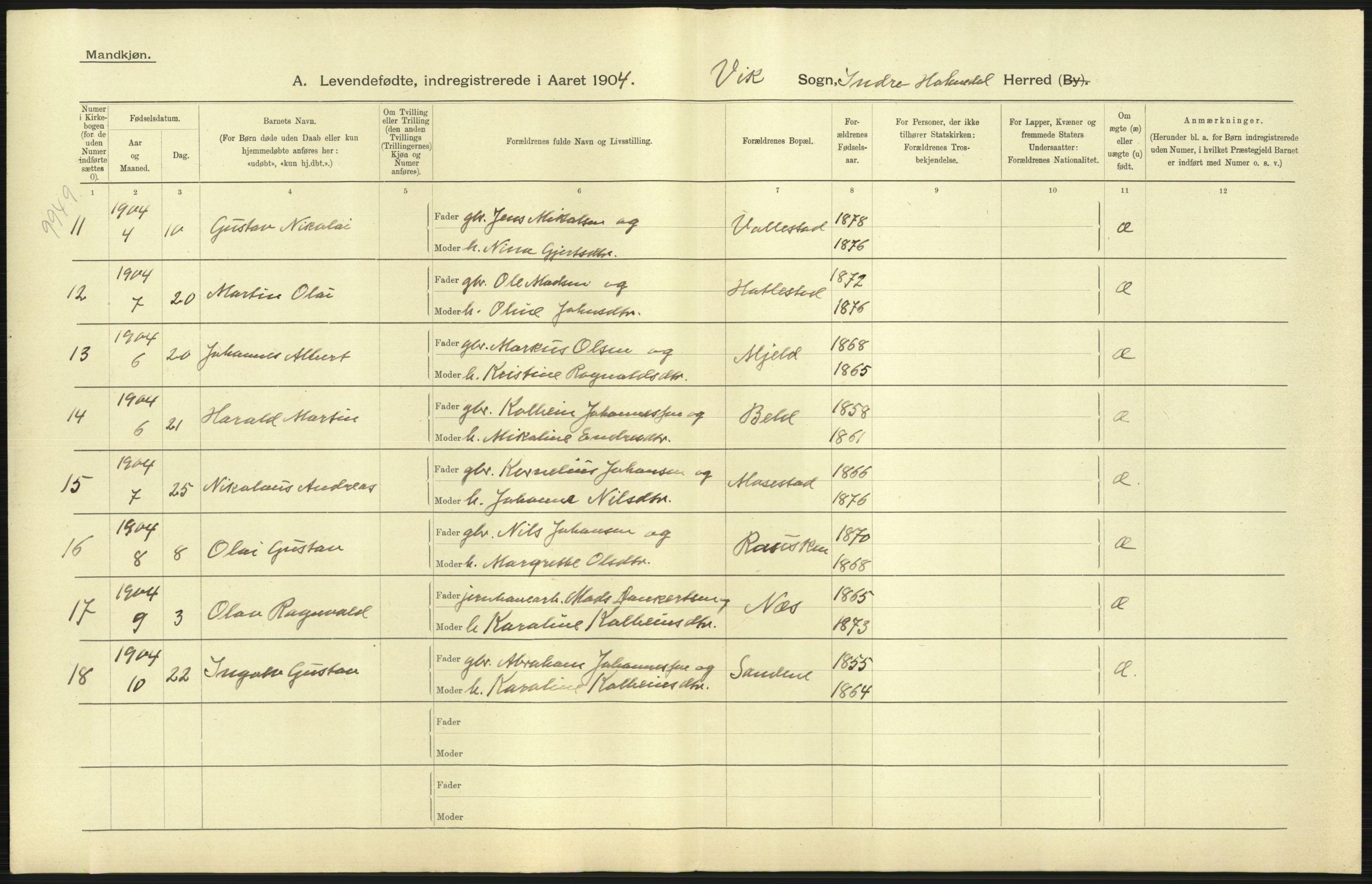 Statistisk sentralbyrå, Sosiodemografiske emner, Befolkning, RA/S-2228/D/Df/Dfa/Dfab/L0015: Nordre Bergenhus amt: Fødte, gifte, døde. Bygder, 1904, p. 51