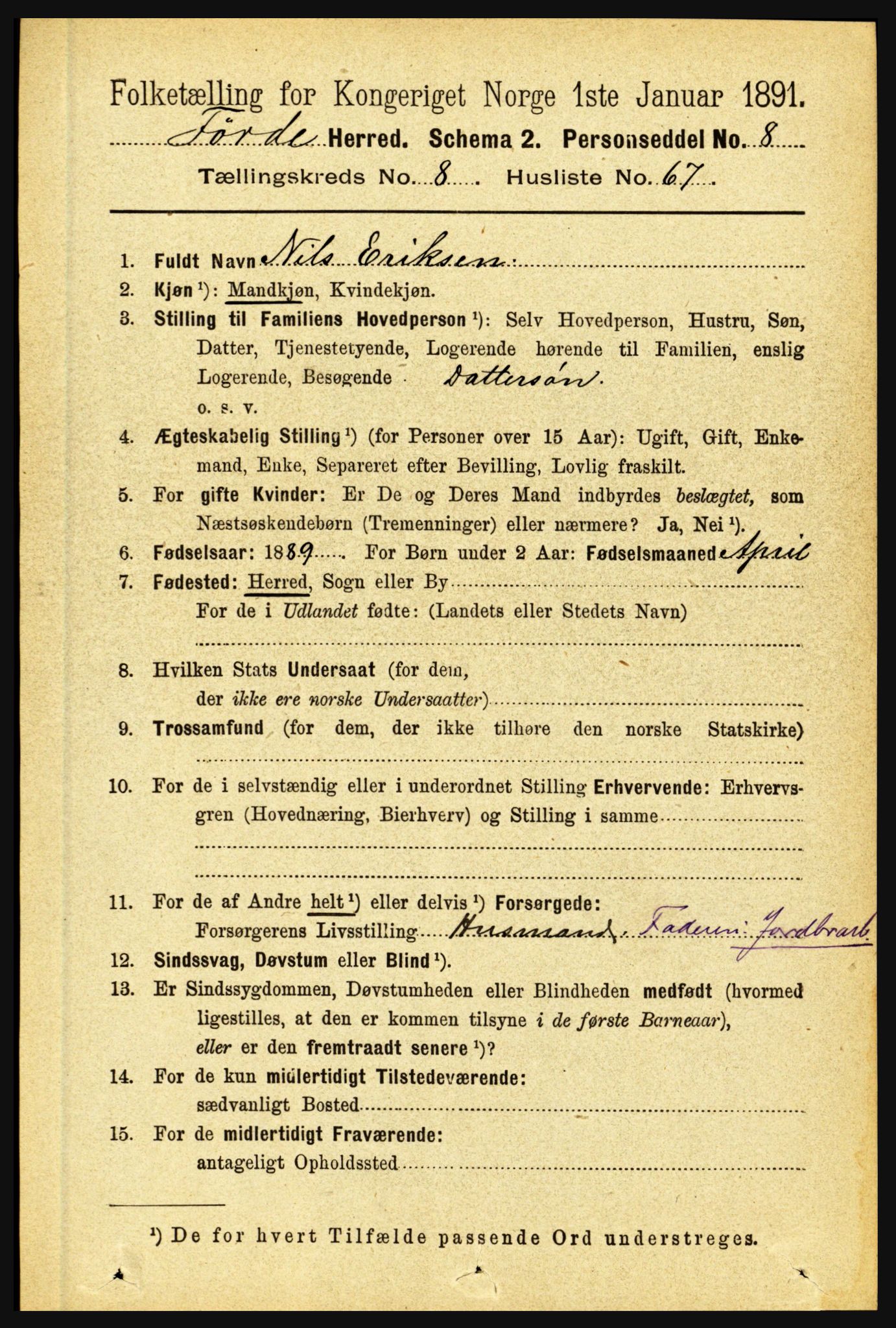 RA, 1891 census for 1432 Førde, 1891, p. 3269