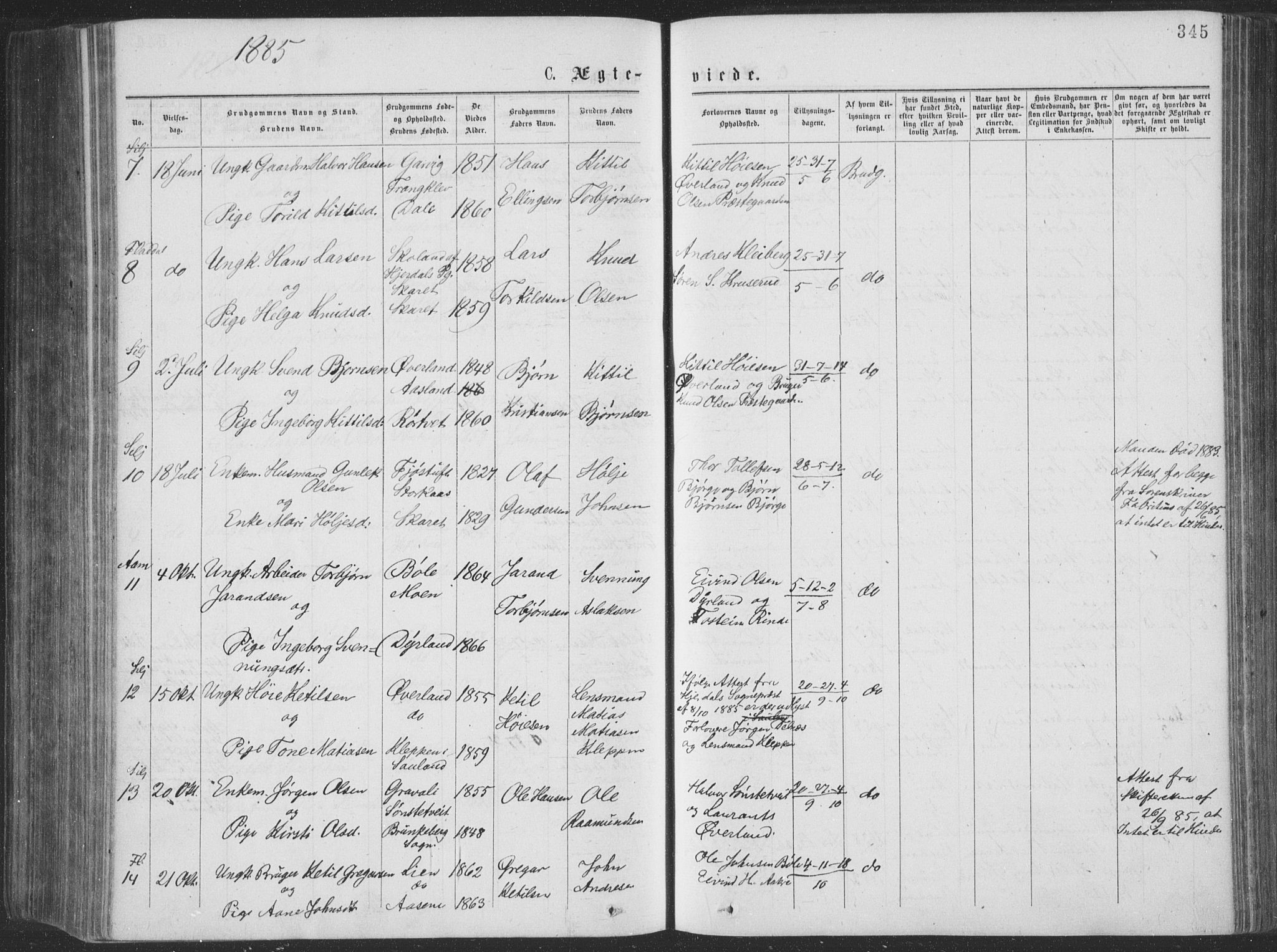 Seljord kirkebøker, AV/SAKO-A-20/F/Fa/L0014: Parish register (official) no. I 14, 1877-1886, p. 345