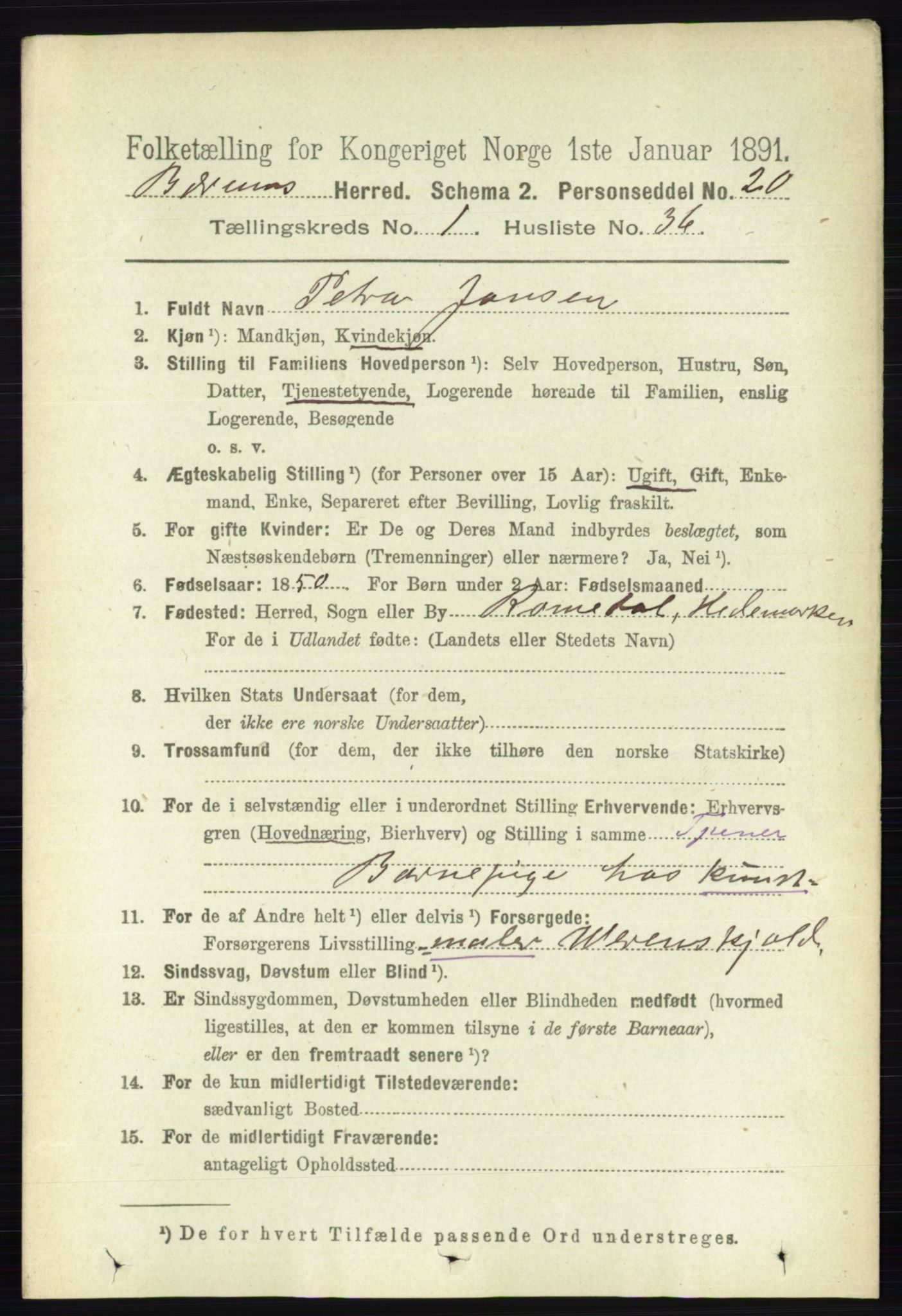 RA, 1891 census for 0219 Bærum, 1891, p. 486