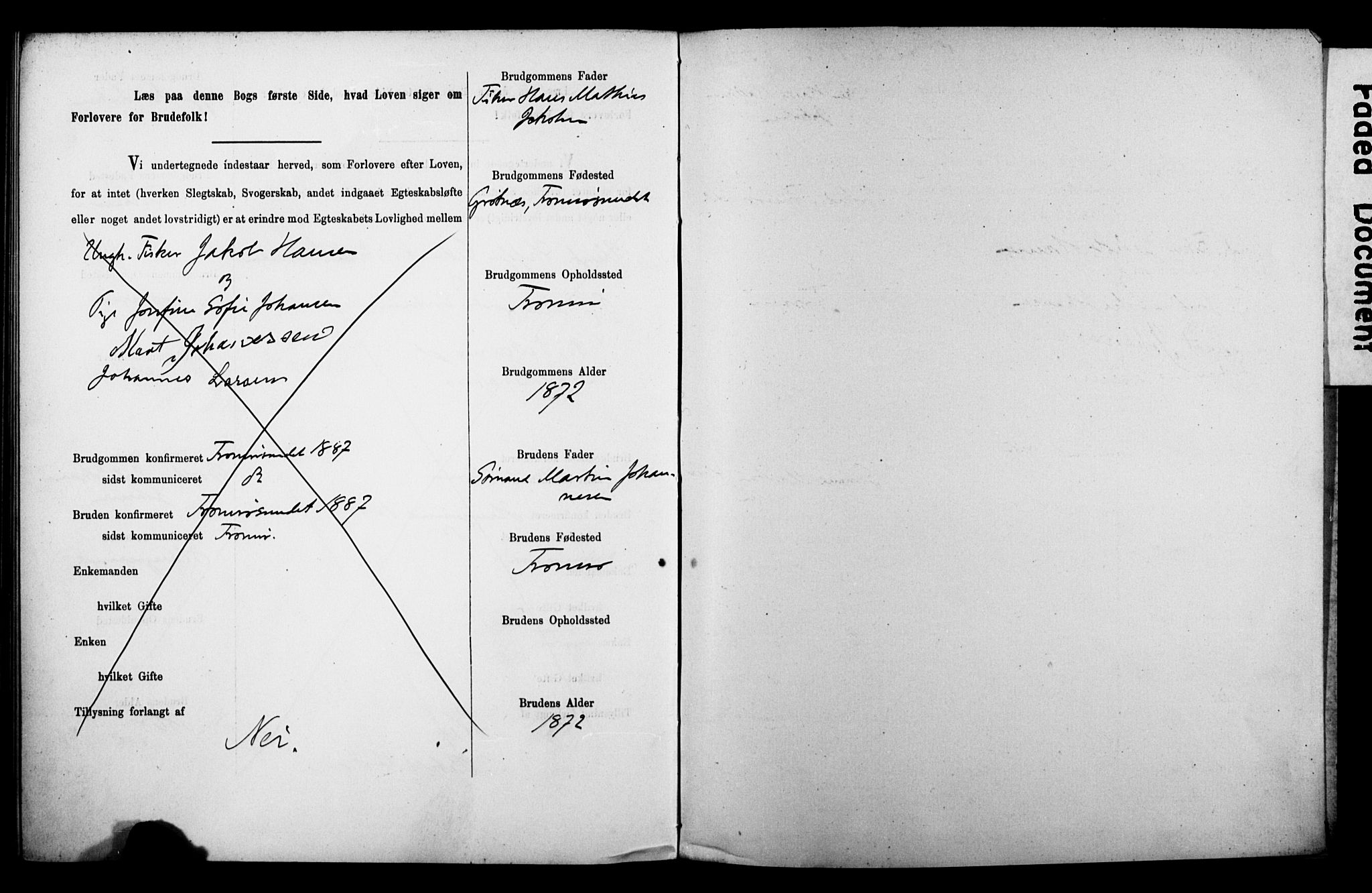 Tromsø sokneprestkontor/stiftsprosti/domprosti, SATØ/S-1343/H/Hc/L0099/0001: Banns register no. 5, 1886-1892