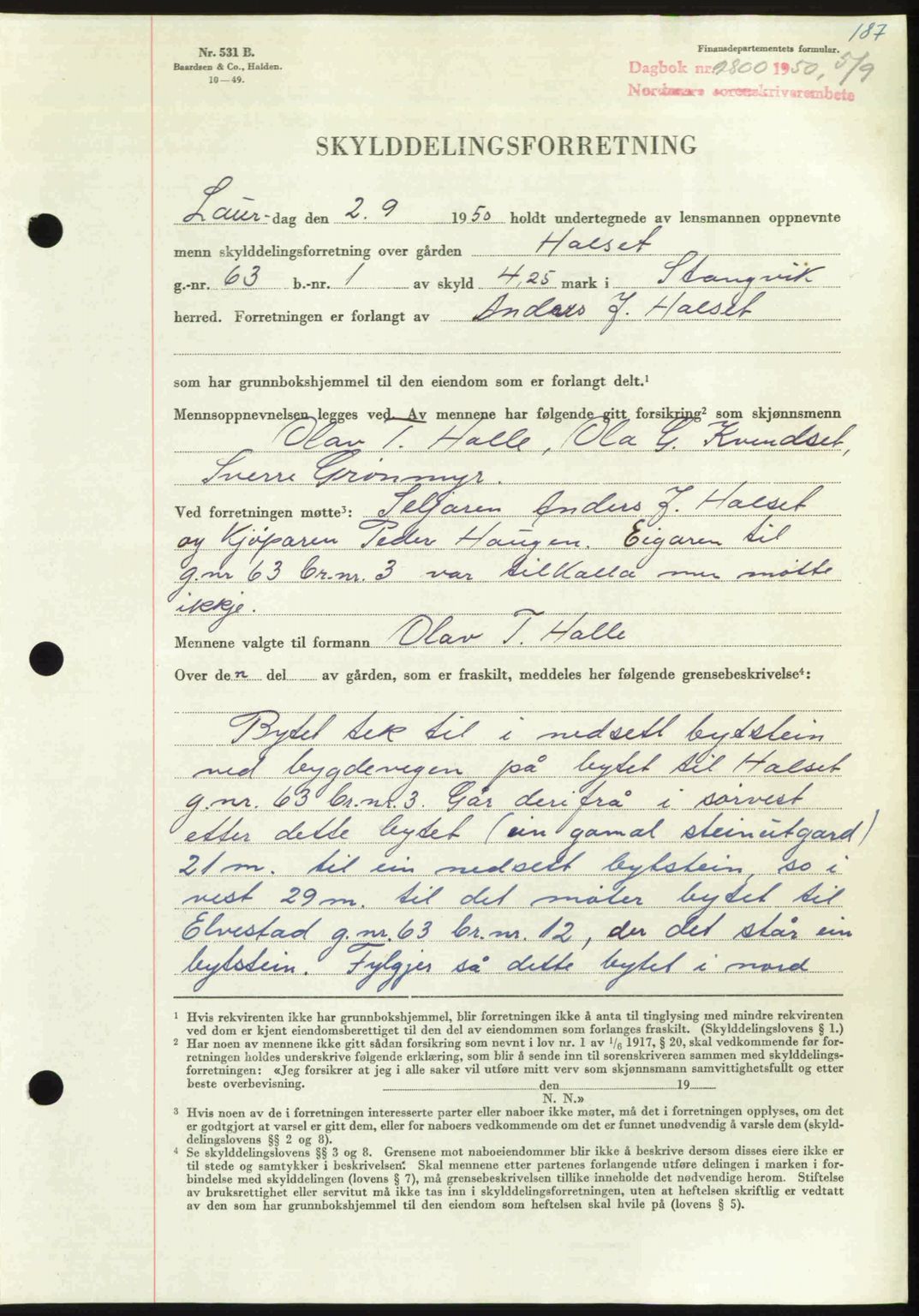 Nordmøre sorenskriveri, AV/SAT-A-4132/1/2/2Ca: Mortgage book no. A116, 1950-1950, Diary no: : 2800/1950