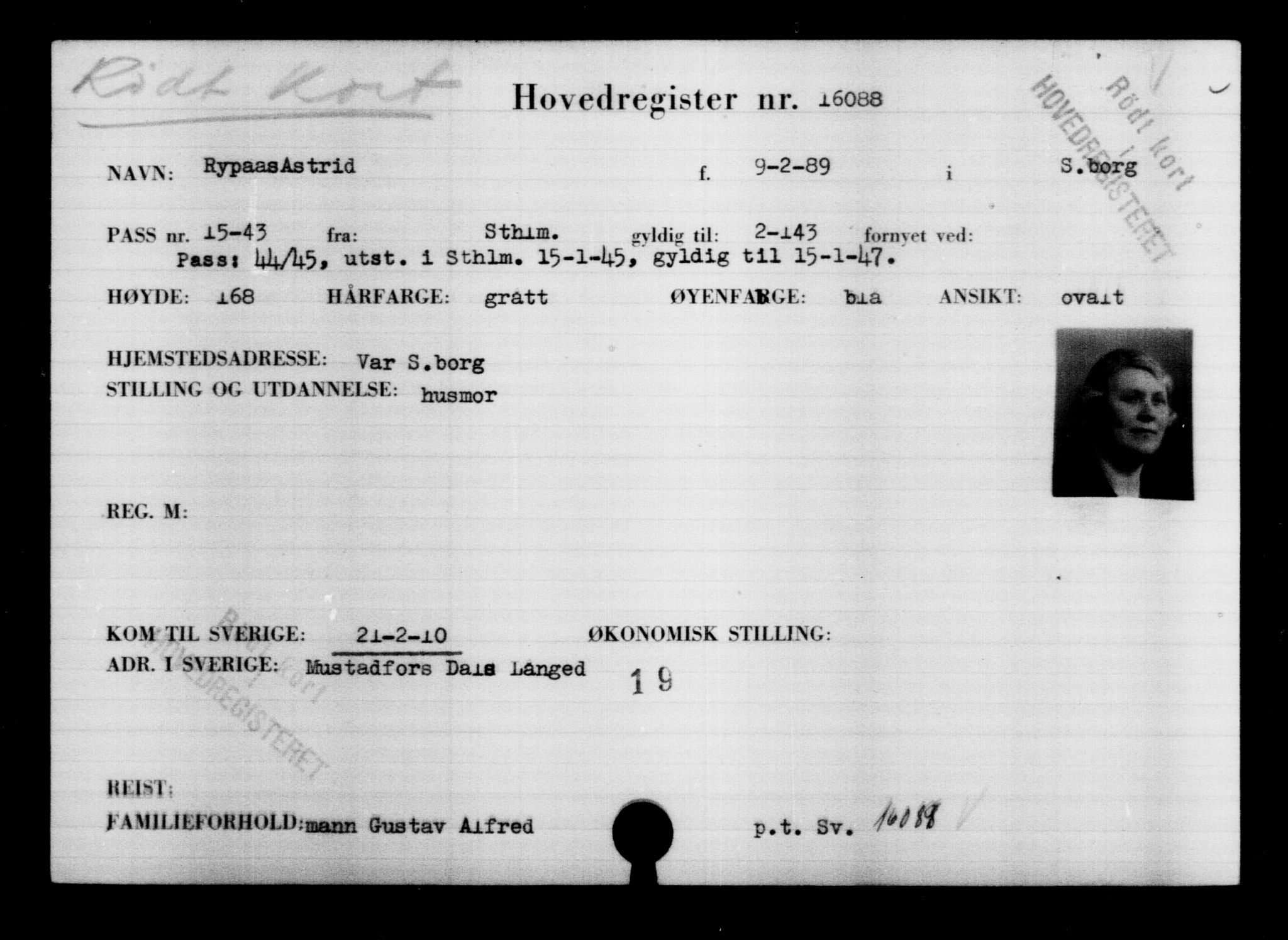 Utenriksstasjonene, Legasjonen i Stockholm, Flyktningkontoret, AV/RA-S-6753/V/Va/L0008: Kjesäterkartoteket, flyktninger med registreringsnr. 15700-18547, 1940-1945, p. 424