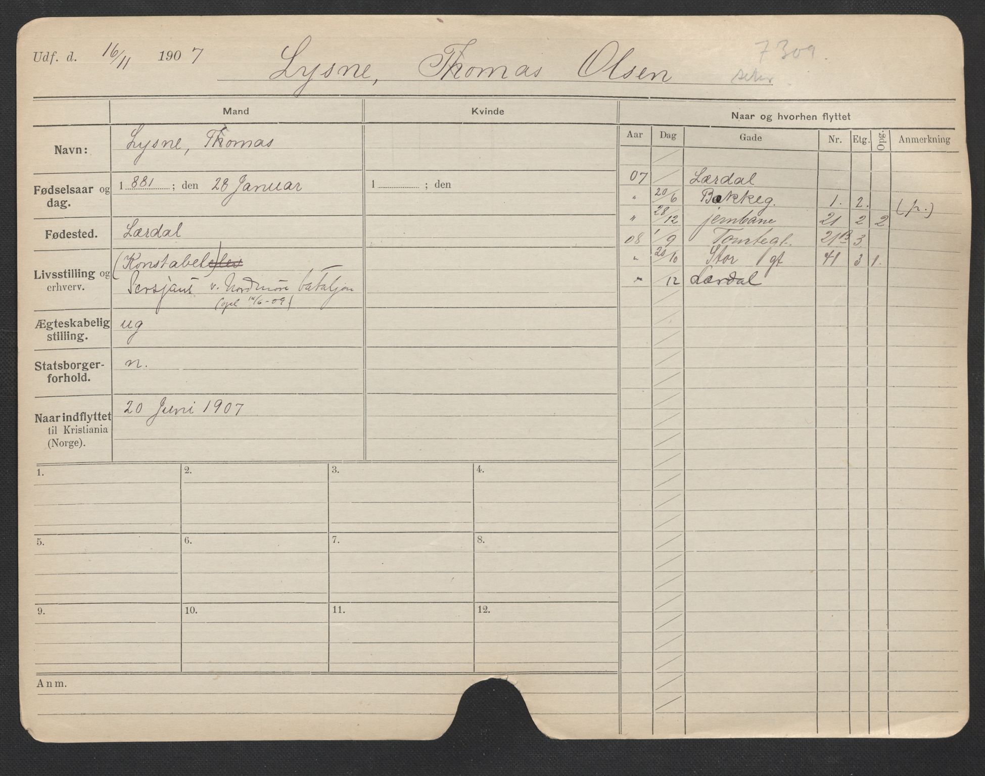 Oslo folkeregister, Registerkort, AV/SAO-A-11715/F/Fa/Fac/L0007: Menn, 1906-1914, p. 350a