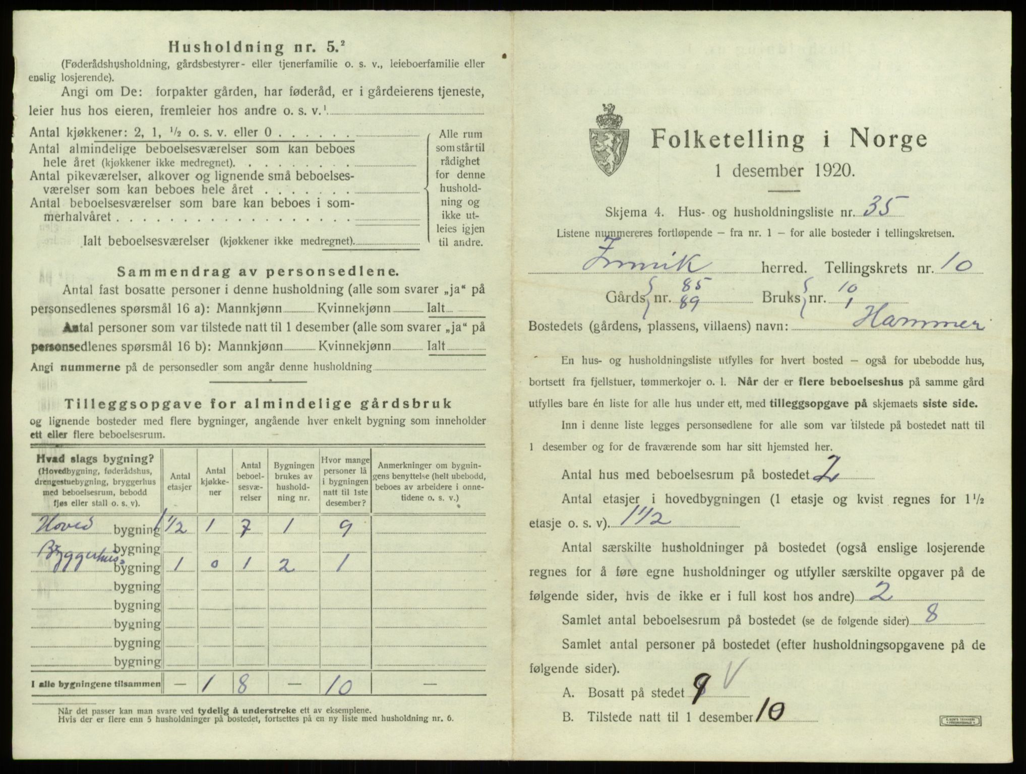 SAB, 1920 census for Innvik, 1920, p. 636