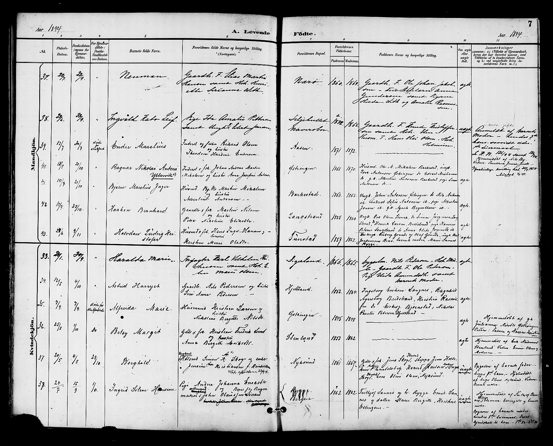 Ministerialprotokoller, klokkerbøker og fødselsregistre - Nordland, SAT/A-1459/893/L1338: Parish register (official) no. 893A10, 1894-1903, p. 7