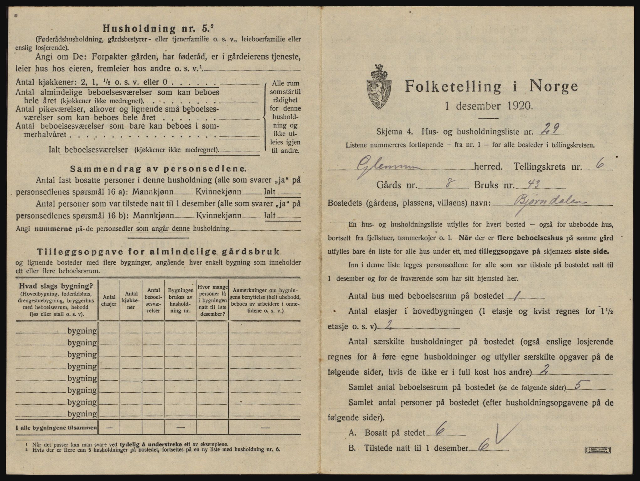 SAO, 1920 census for Glemmen, 1920, p. 2215