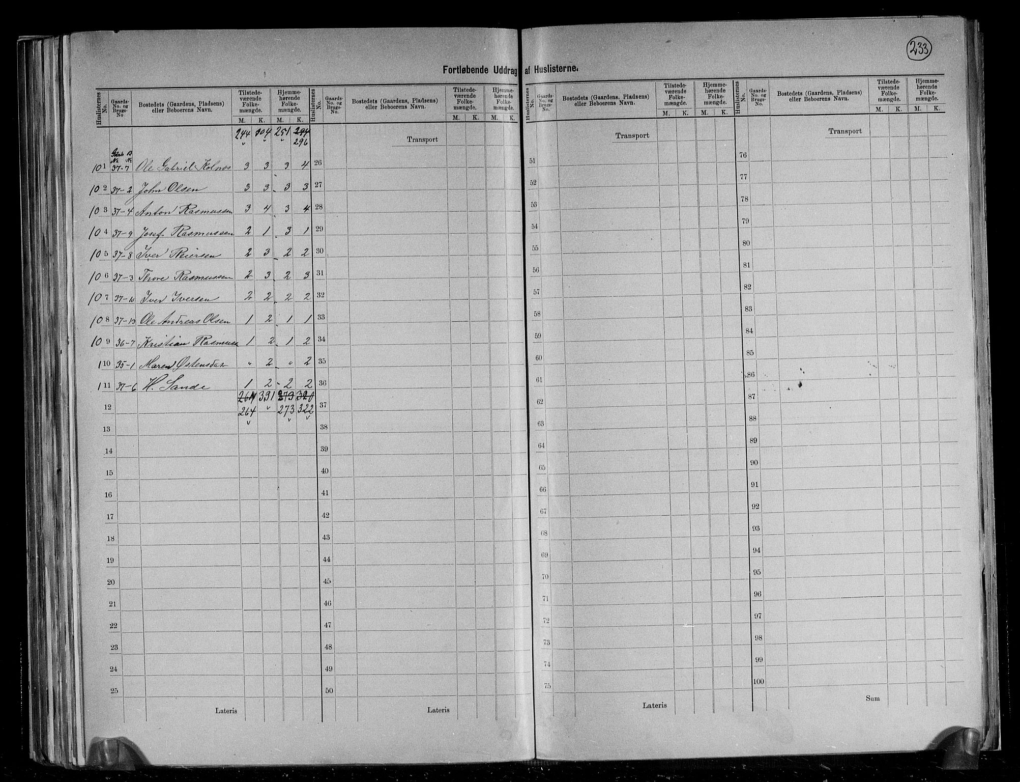 RA, 1891 census for 1124 Haaland, 1891, p. 11