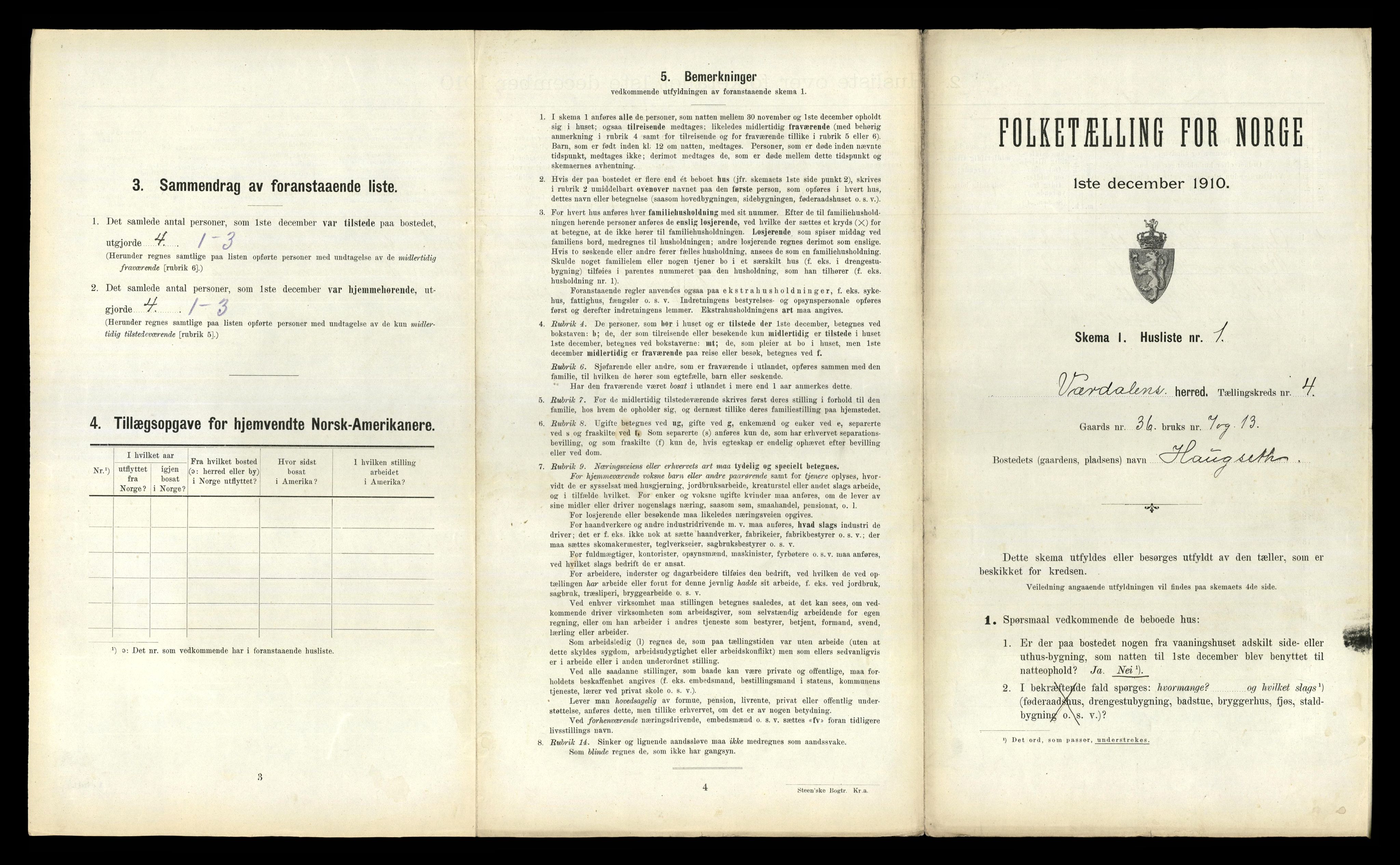 RA, 1910 census for Verdal, 1910, p. 836