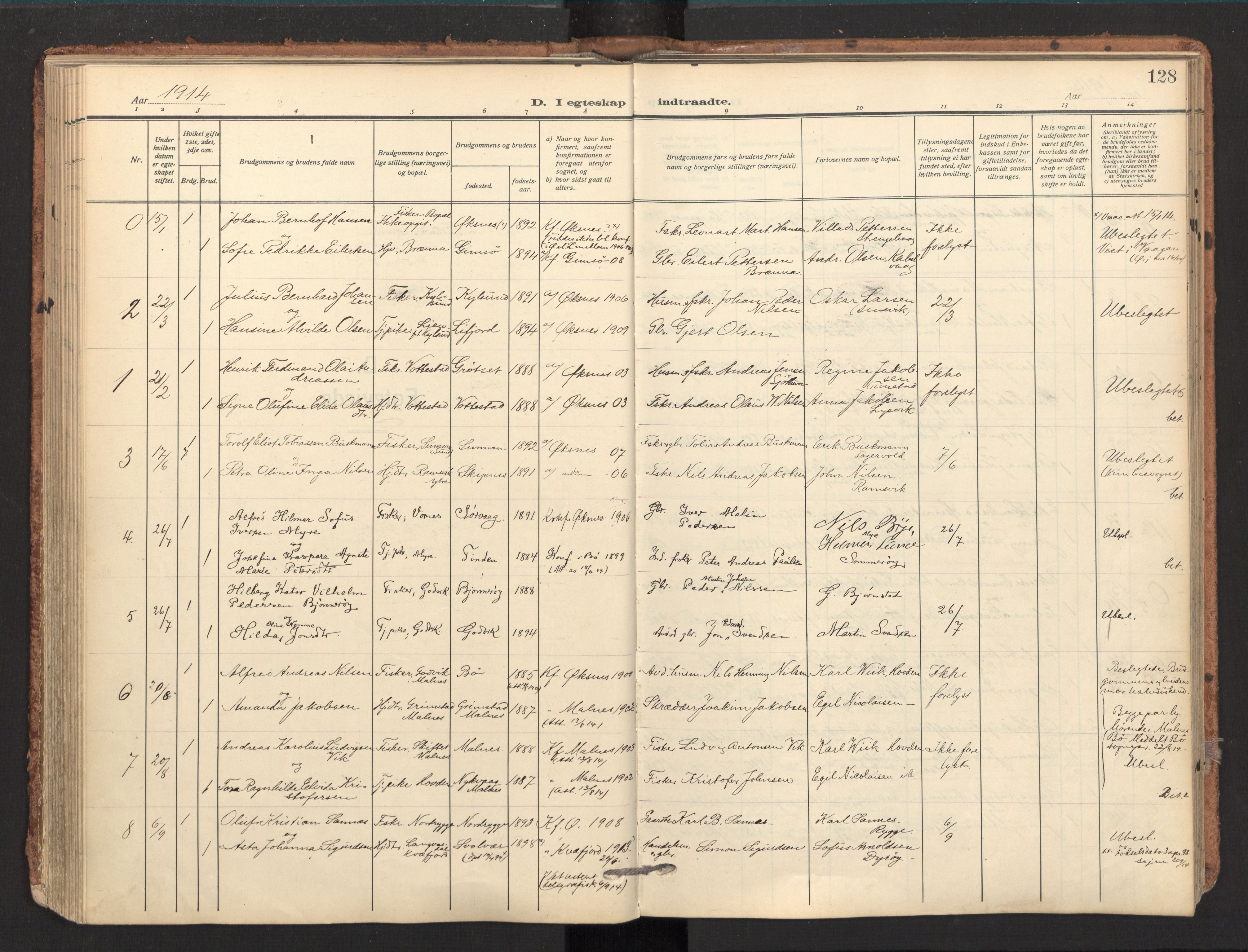 Ministerialprotokoller, klokkerbøker og fødselsregistre - Nordland, SAT/A-1459/893/L1343: Parish register (official) no. 893A15, 1914-1928, p. 128
