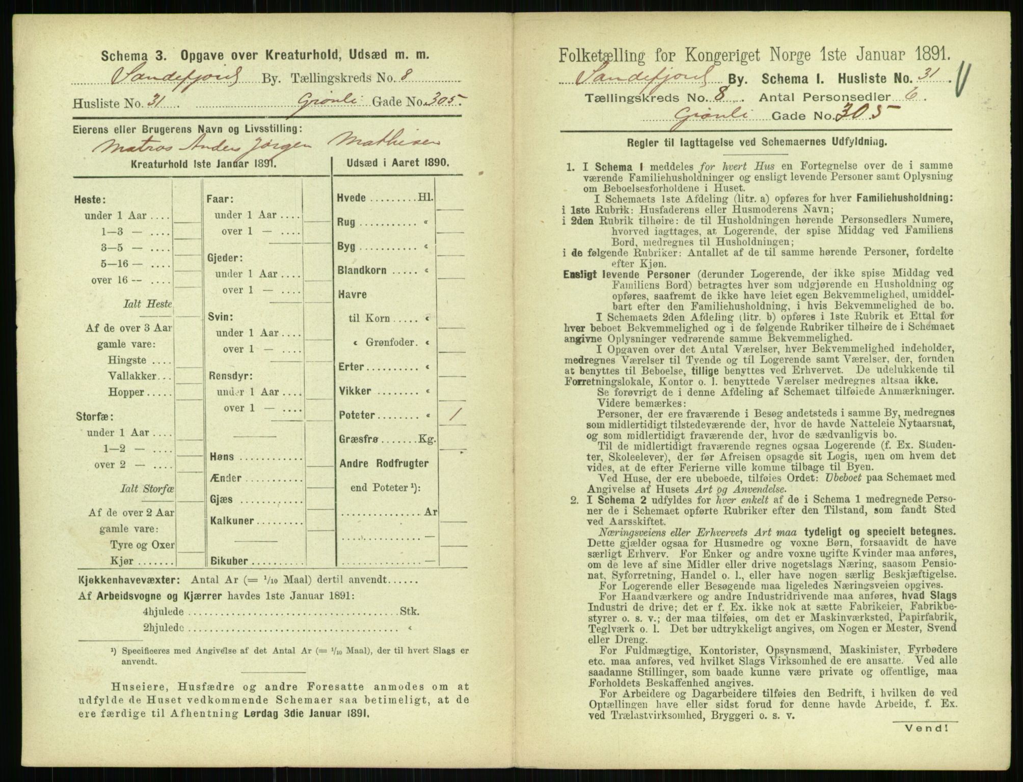 RA, 1891 census for 0706 Sandefjord, 1891, p. 893