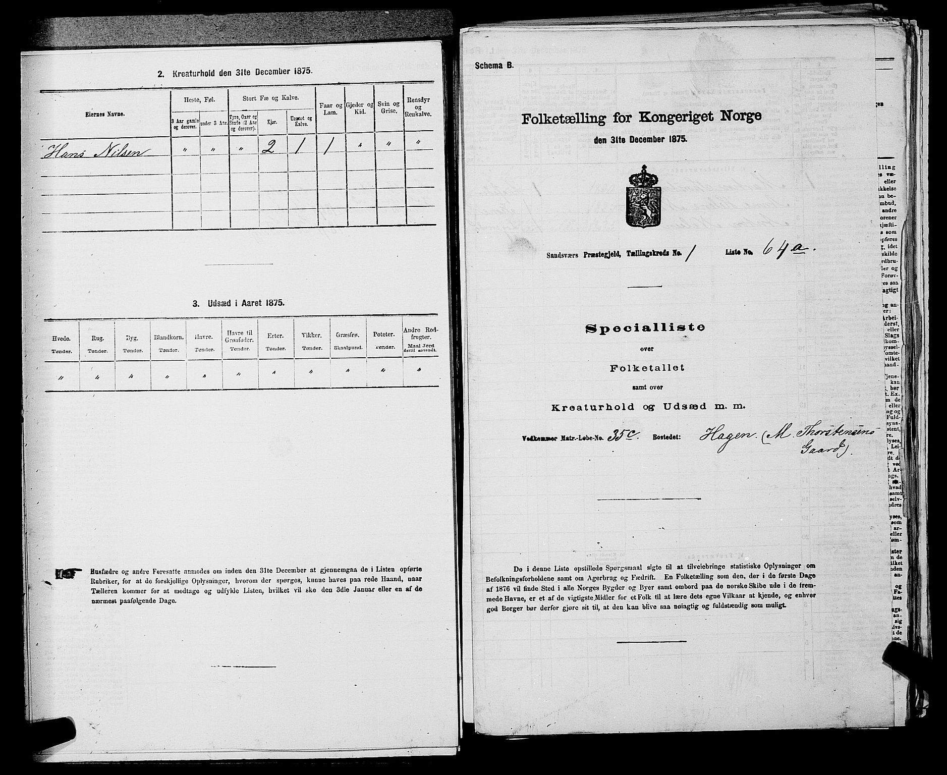 SAKO, 1875 census for 0629P Sandsvær, 1875, p. 298