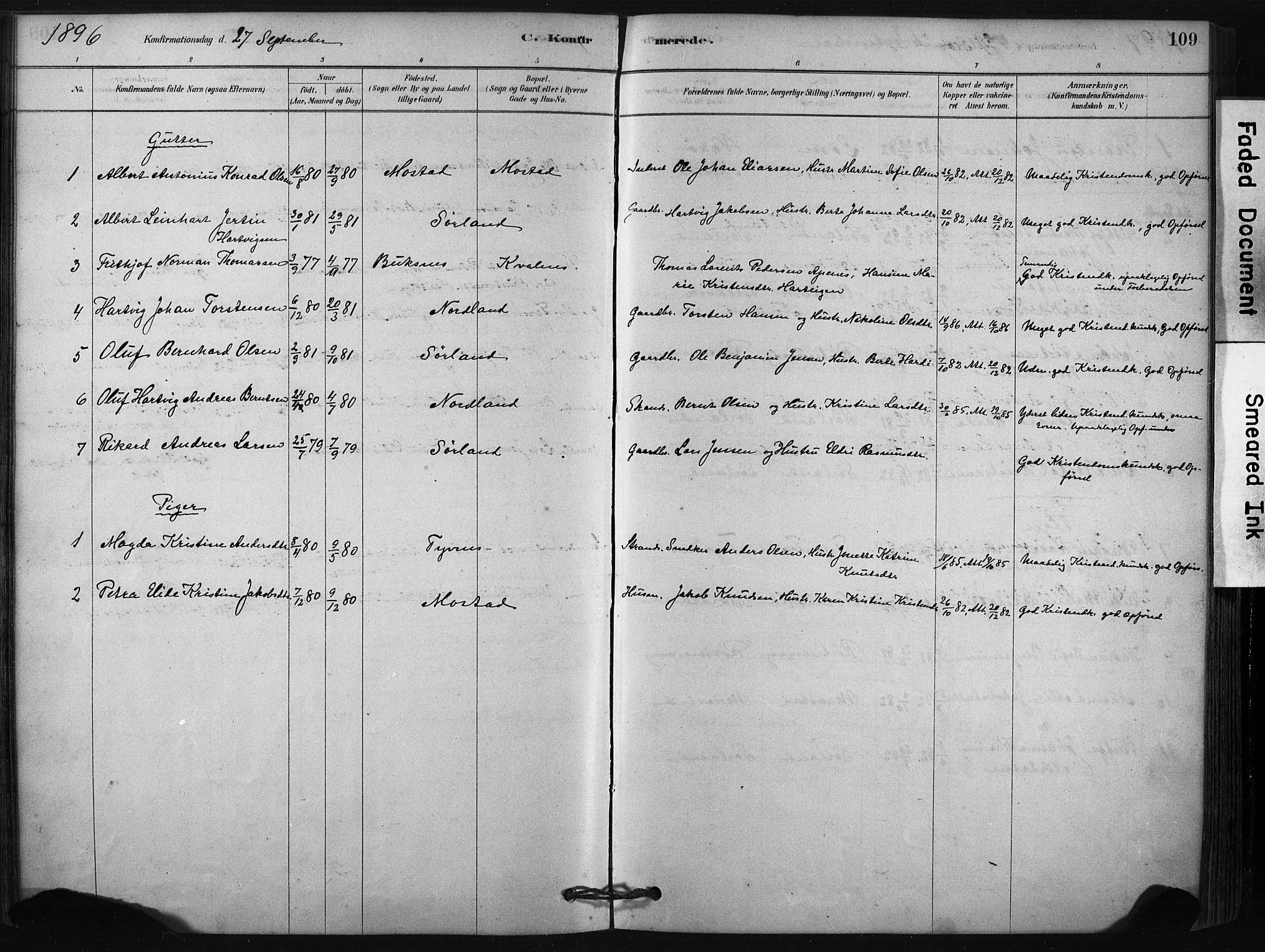 Ministerialprotokoller, klokkerbøker og fødselsregistre - Nordland, AV/SAT-A-1459/807/L0122: Parish register (official) no. 807A05, 1880-1902, p. 109