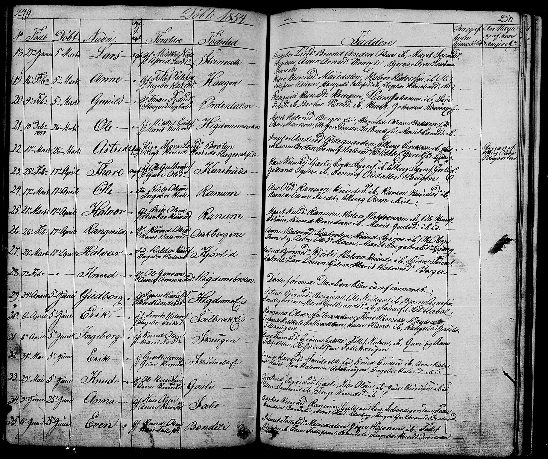 Nord-Aurdal prestekontor, SAH/PREST-132/H/Ha/Hab/L0001: Parish register (copy) no. 1, 1834-1887, p. 249-250