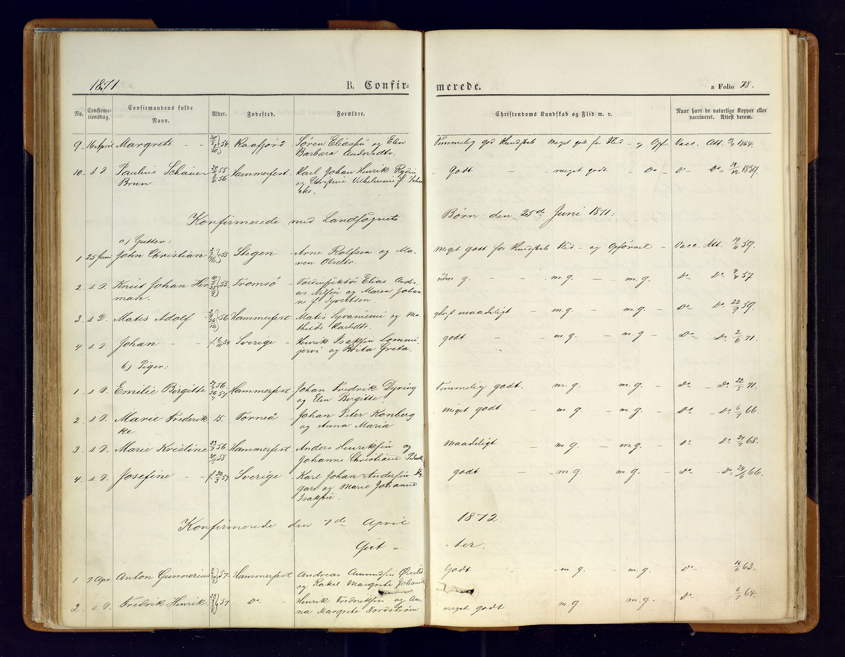 Hammerfest sokneprestkontor, AV/SATØ-S-1347/H/Ha/L0006.kirke: Parish register (official) no. 6, 1869-1877, p. 78