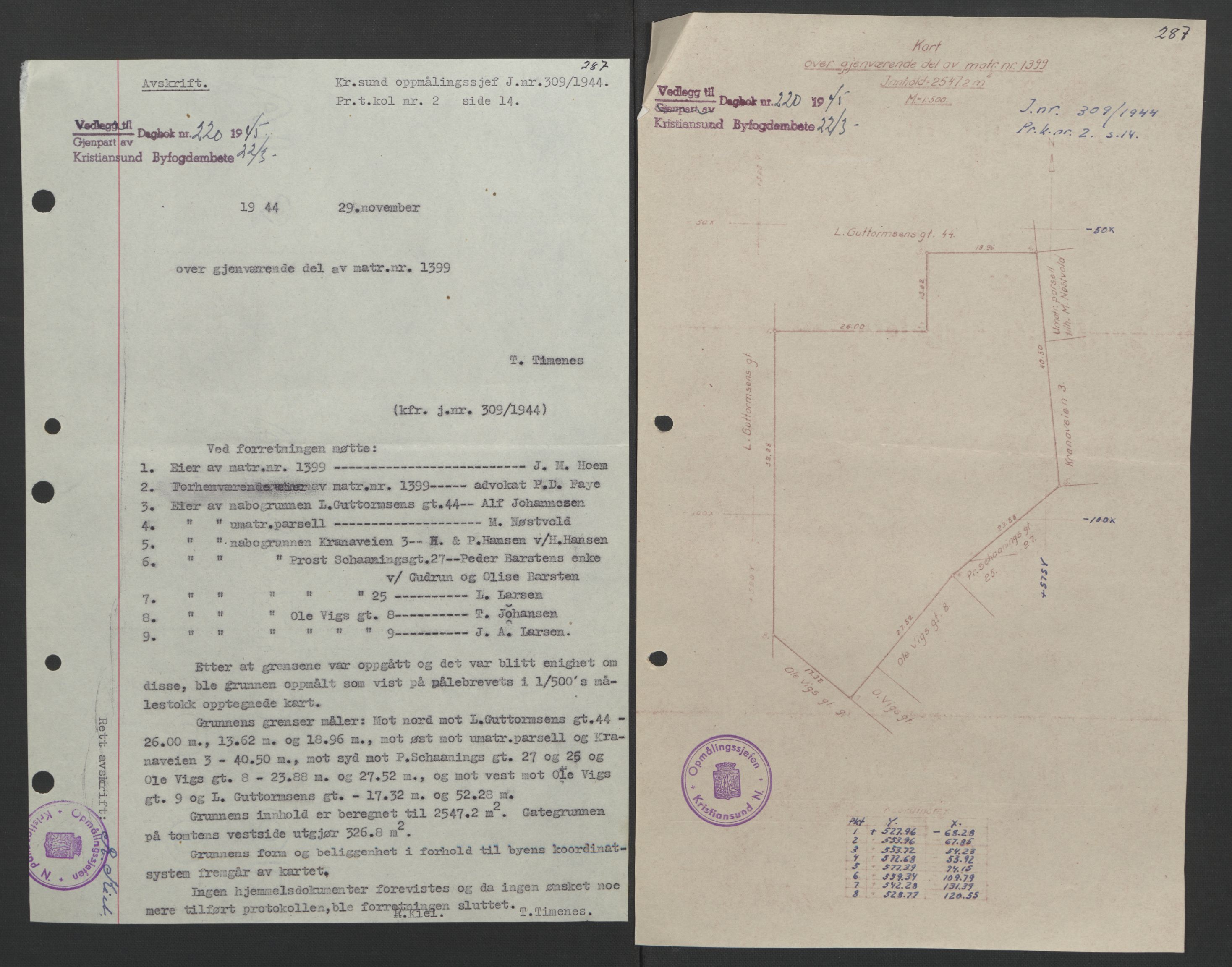 Kristiansund byfogd, AV/SAT-A-4587/A/27: Mortgage book no. 37, 1942-1945, Diary no: : 220/1945