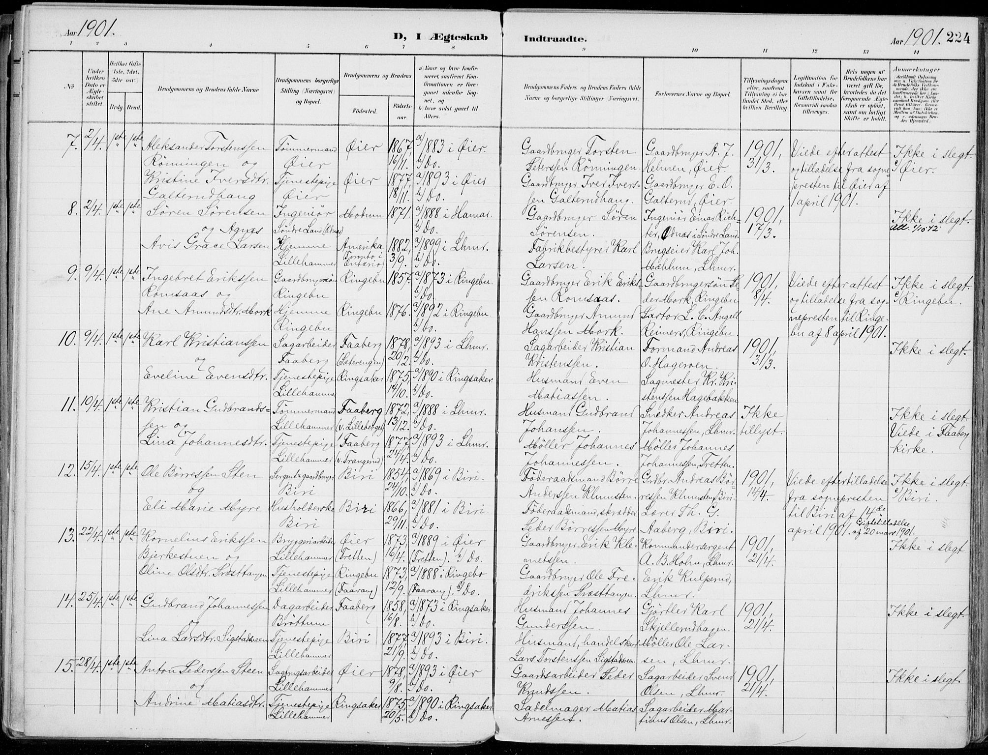 Lillehammer prestekontor, SAH/PREST-088/H/Ha/Haa/L0001: Parish register (official) no. 1, 1901-1916, p. 224