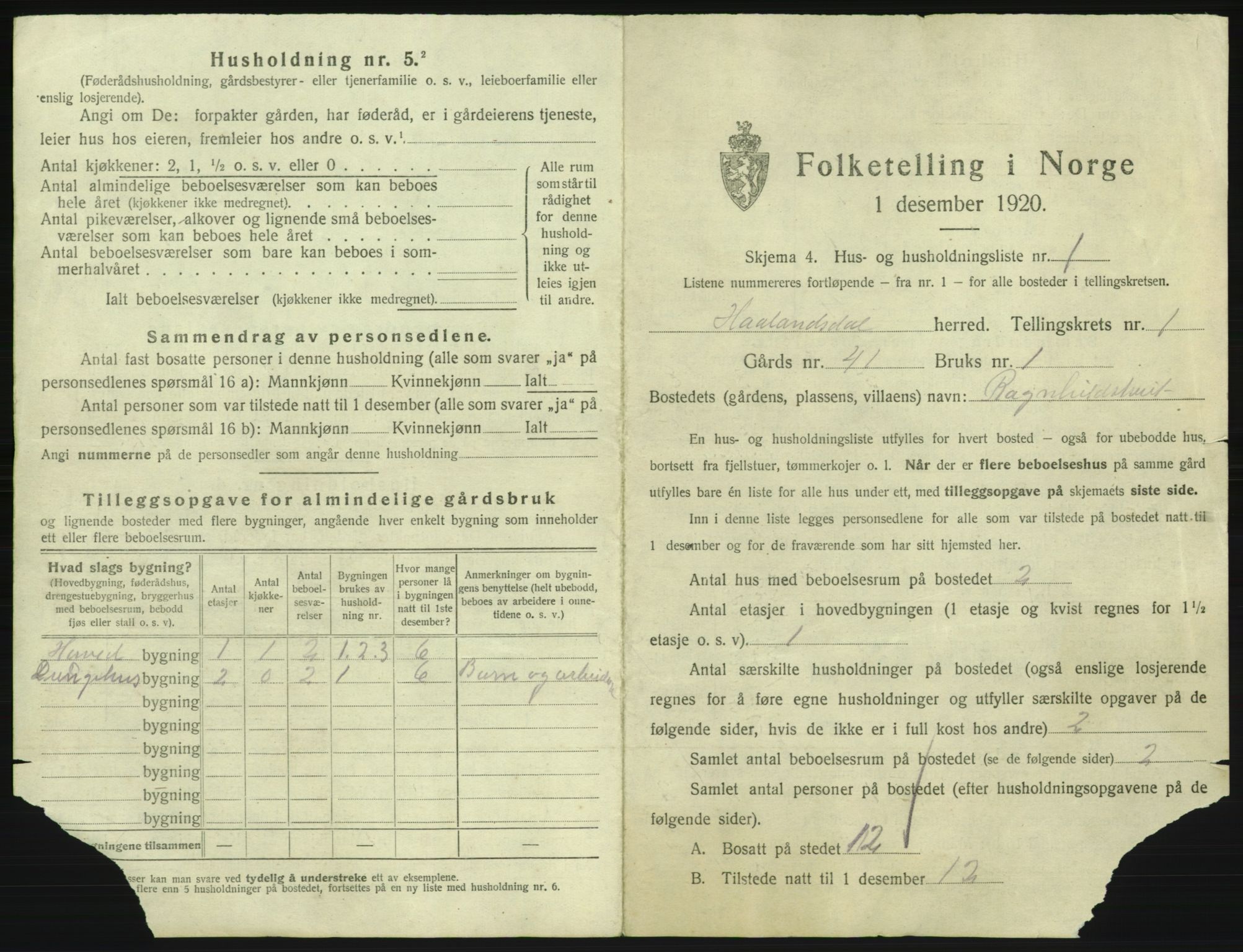 SAB, 1920 census for Hålandsdal, 1920, p. 25