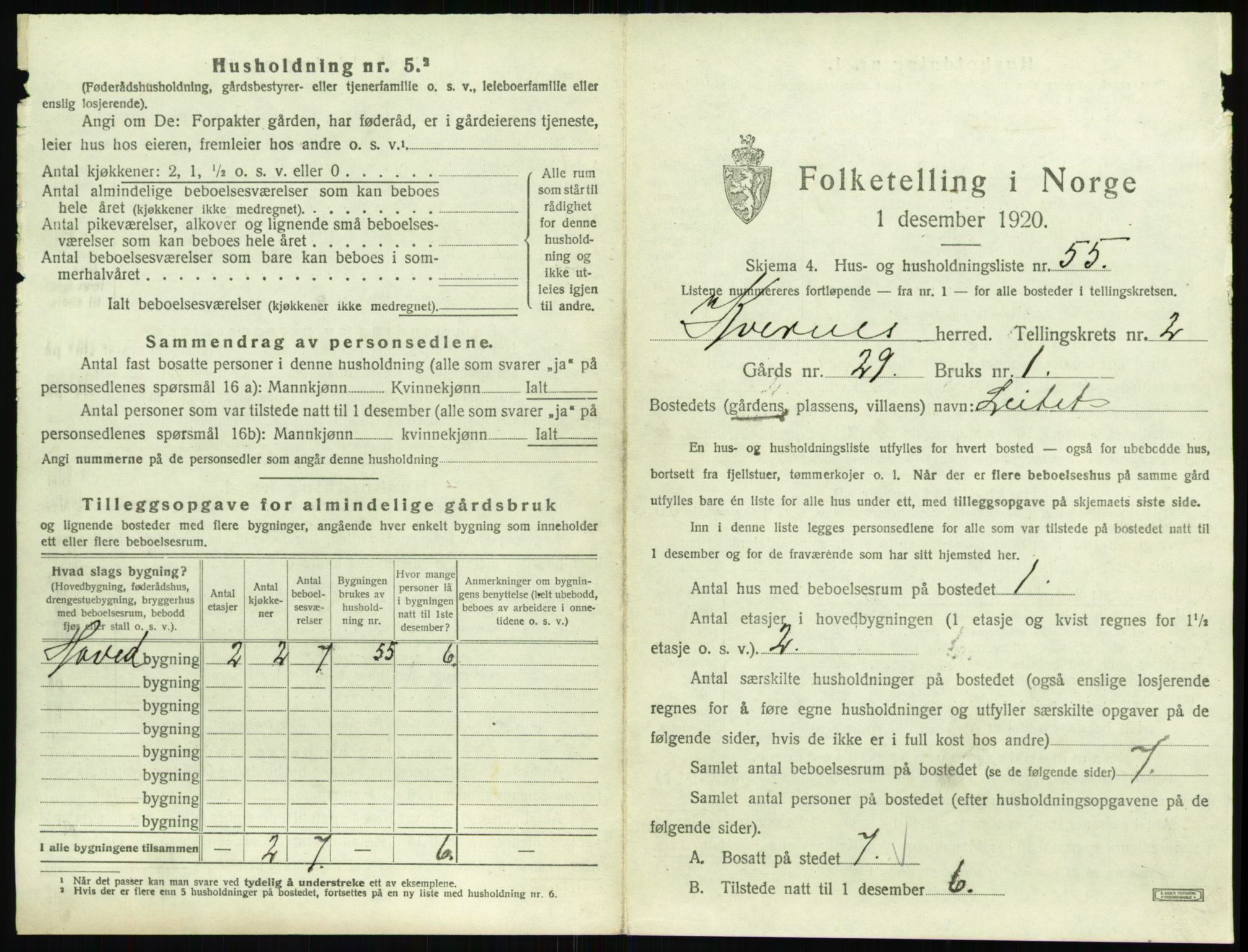 SAT, 1920 census for Kvernes, 1920, p. 229