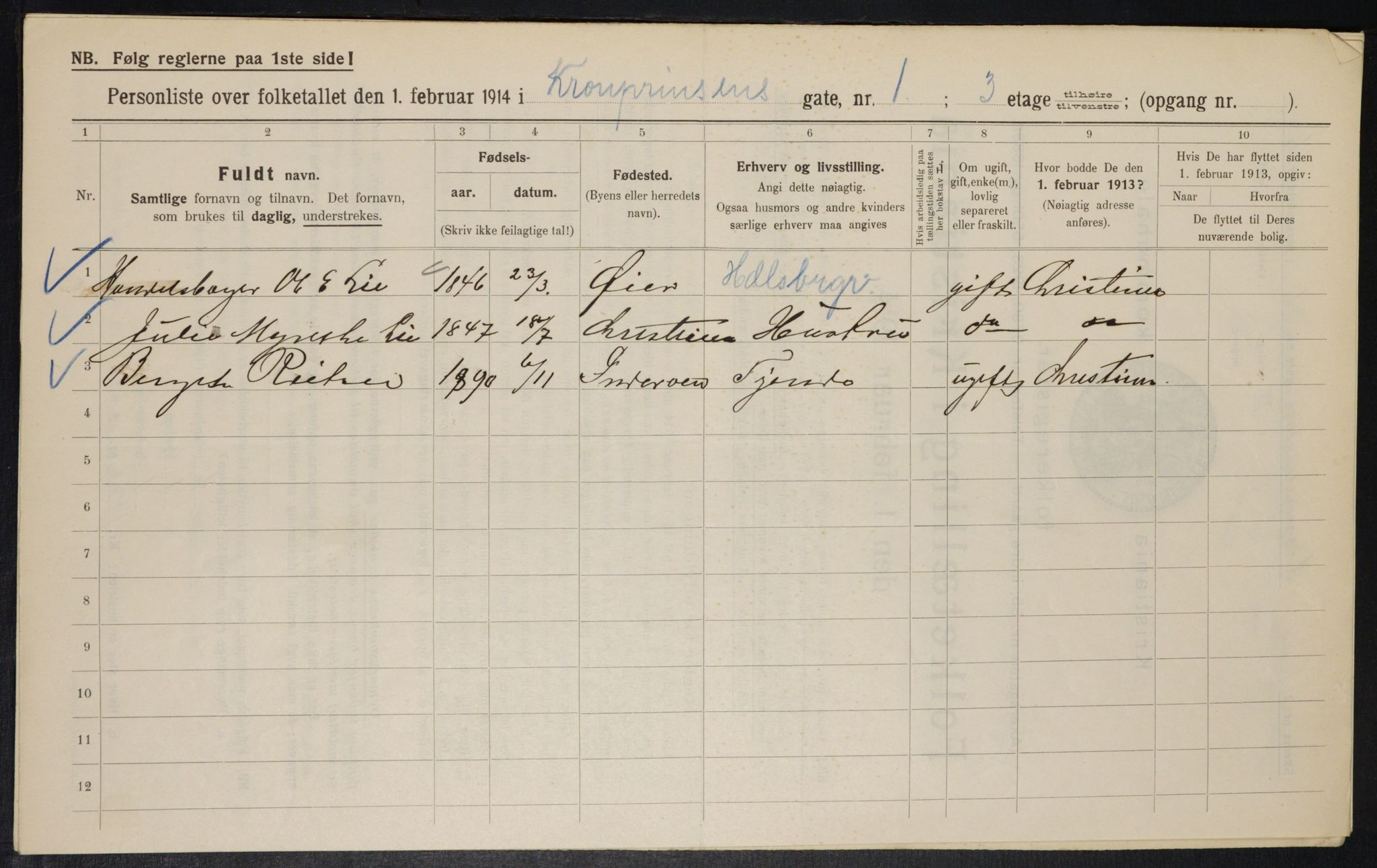 OBA, Municipal Census 1914 for Kristiania, 1914, p. 54405