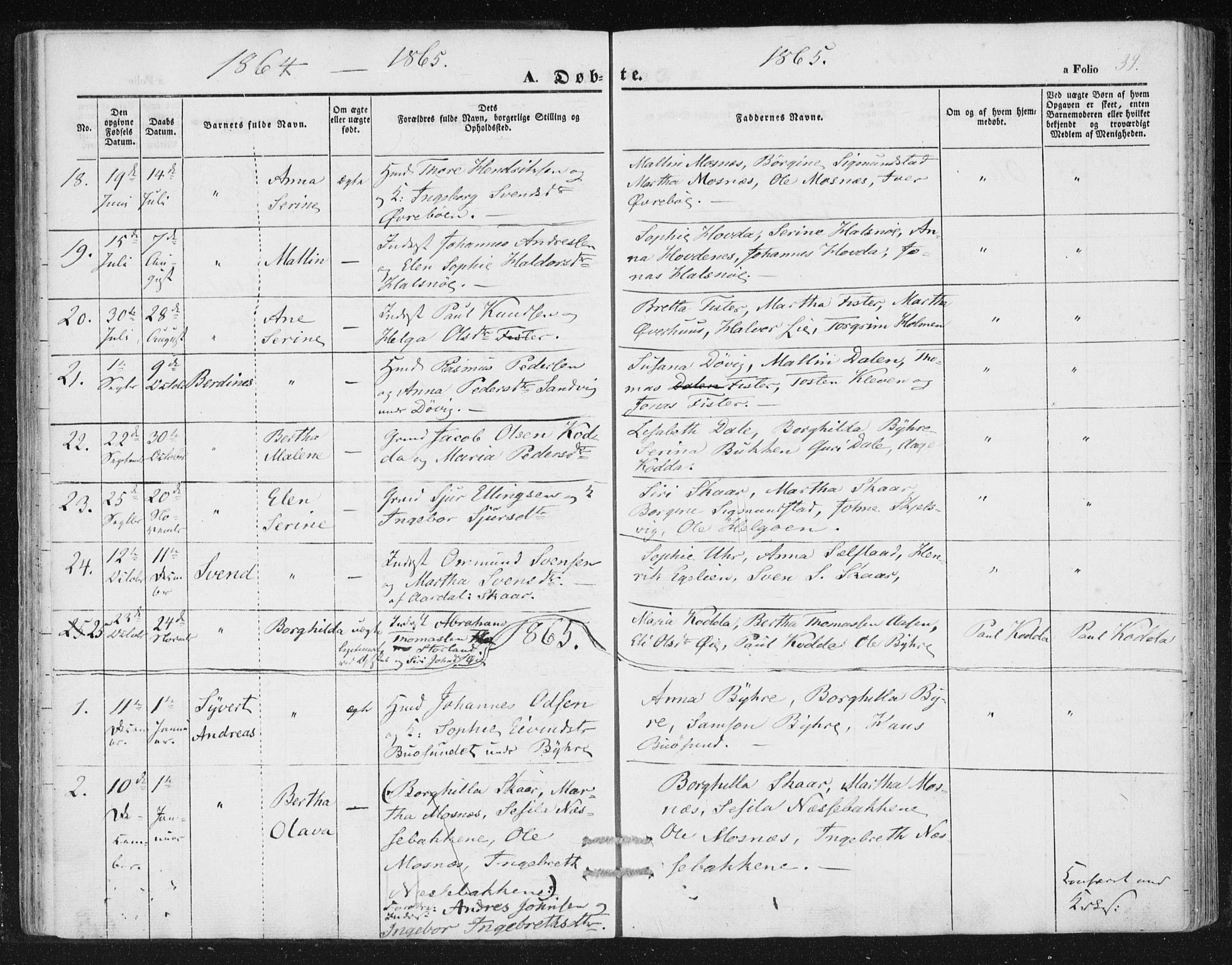 Hjelmeland sokneprestkontor, SAST/A-101843/01/IV/L0010: Parish register (official) no. A 10, 1851-1871, p. 39