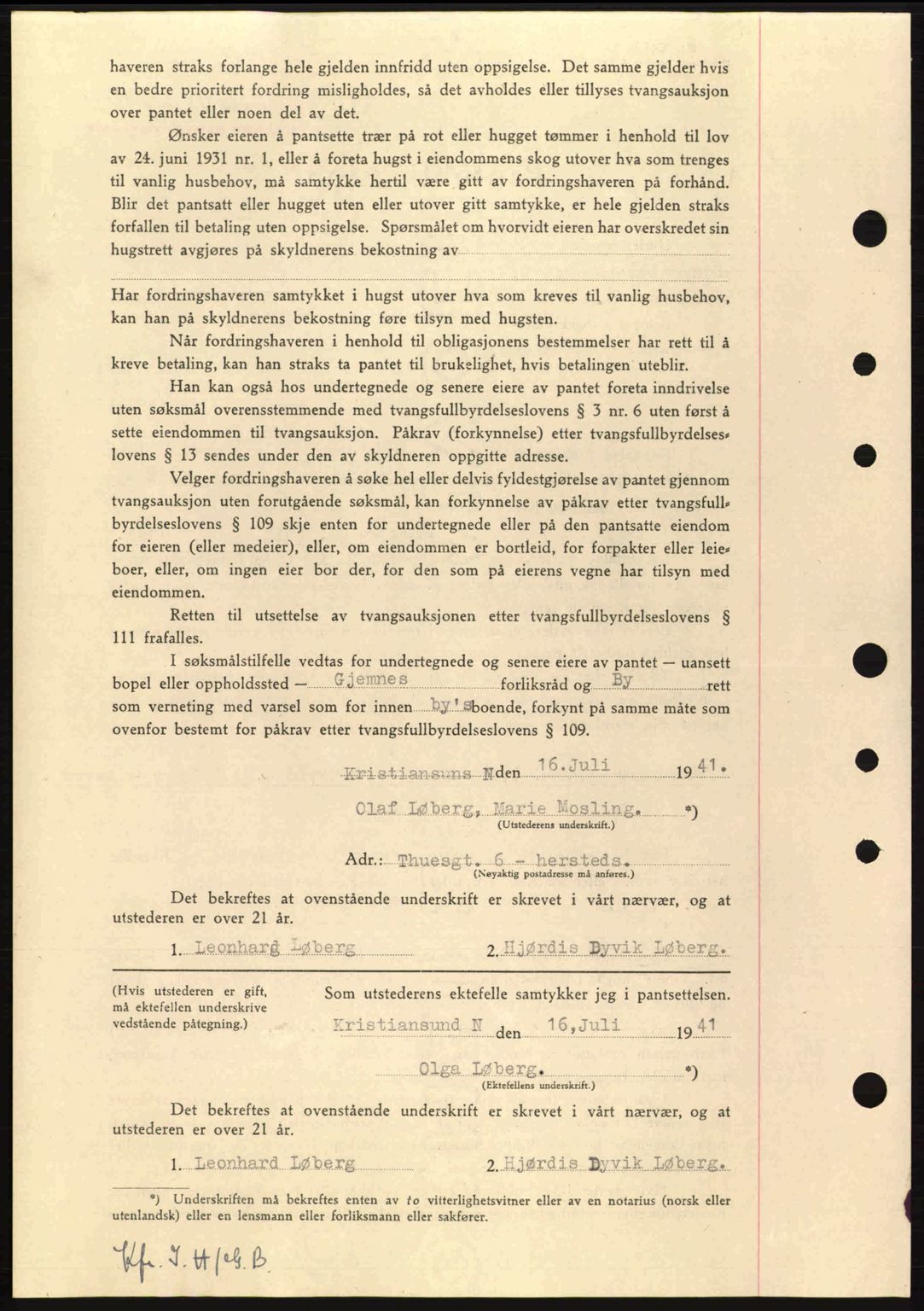 Nordmøre sorenskriveri, SAT/A-4132/1/2/2Ca: Mortgage book no. B88, 1941-1942, Diary no: : 1245/1941